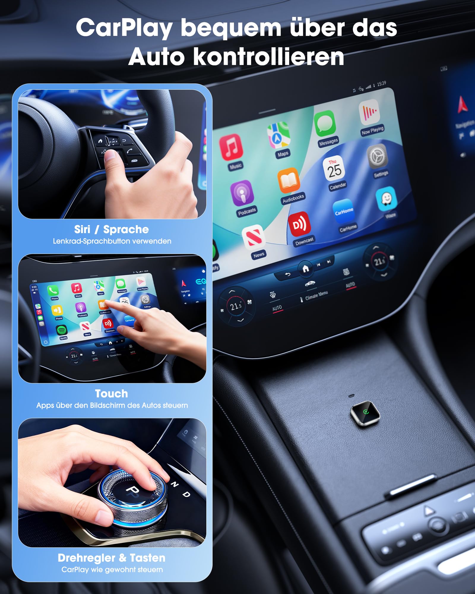 Wireless CarPlay Adapter mit GPS und Navigationsunterstützung - Kabelloses CarPlay für Fahrzeuge ab 2016, 5GHz WiFi, Auto-Connect, Niedrige Latenz, Nur für iPhone (Gold)