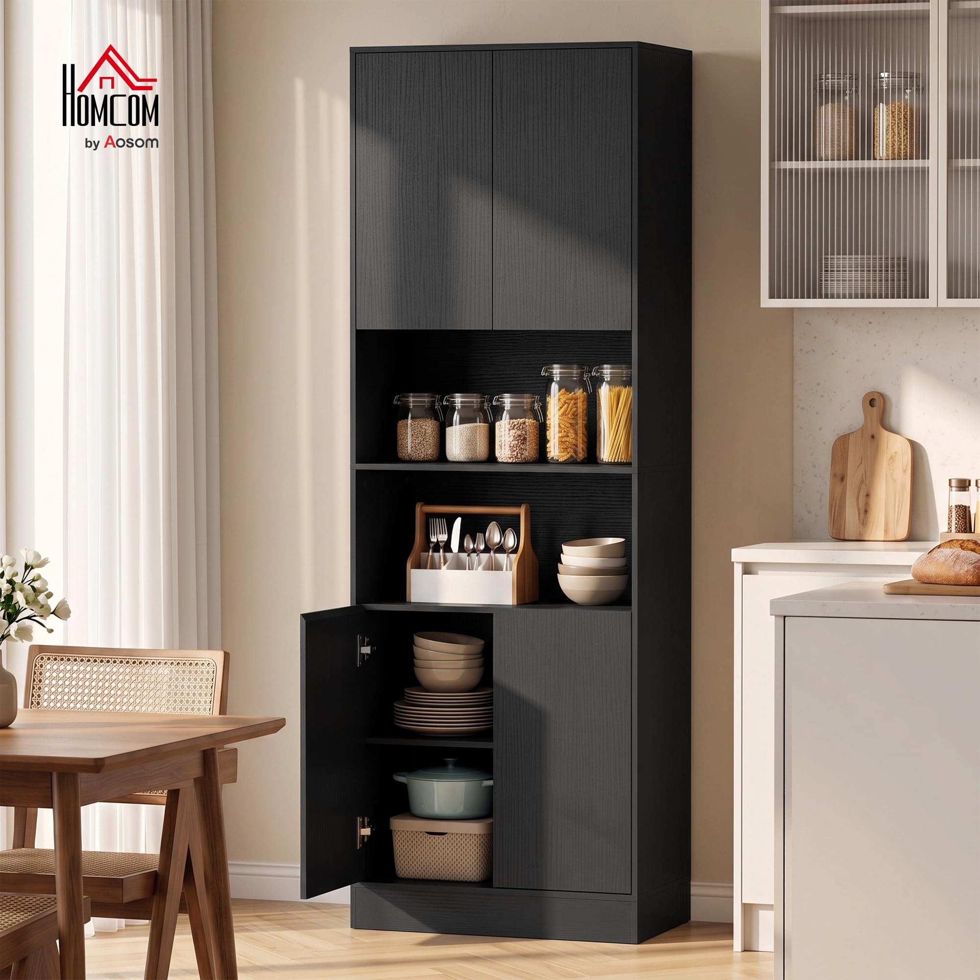 HOMCOM Buffet Haut Cuisine Armoire de Cuisine 4 Portes 60x30x170cm Noir