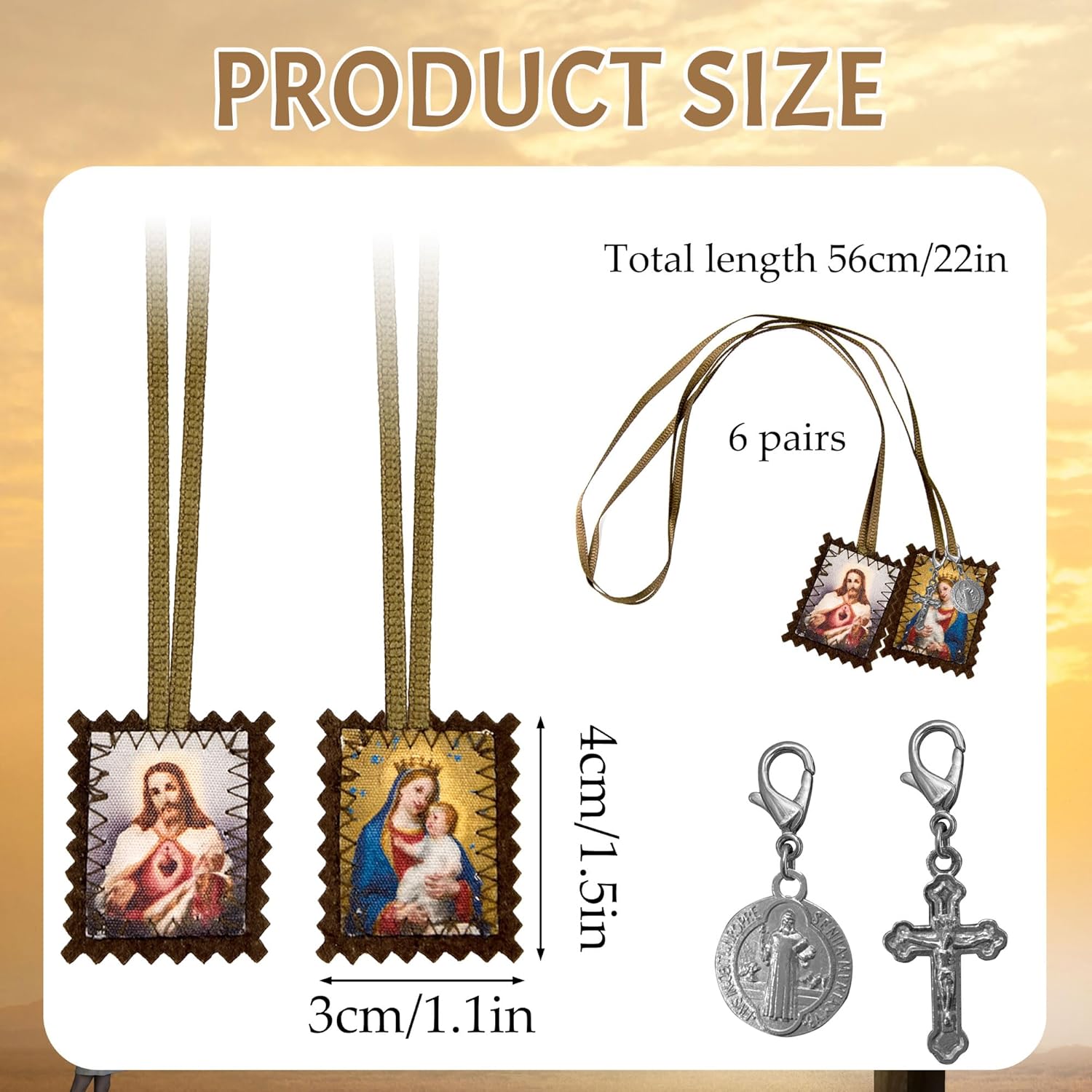 6 Pcs Brown Scapular, Bulk Scapulars Catholic Of Our Lady Of Mount Carmel, Escapularios Catolicos Religious Necklaces Gift With St Benedict Medal Crucifix Home Blessing Door Hanger, Catholic Decor - Image 2