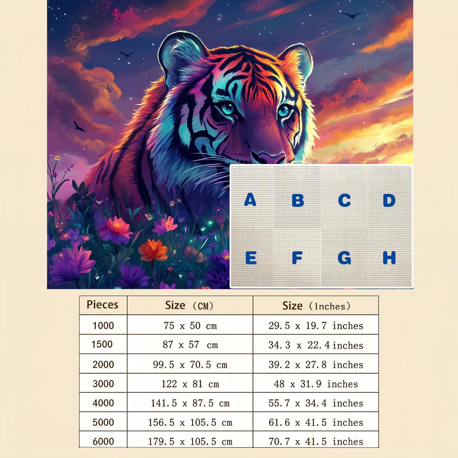 Puzzle 6000 Pezzi Classici, Puzzle tigre Carino 179 x 105 cm, Gioco Educativo e Antistress in Legno con Poster Incluso, Ttività DIY per Famiglia, Regalo per Appassionati, Decor Parete Casa, f0-618