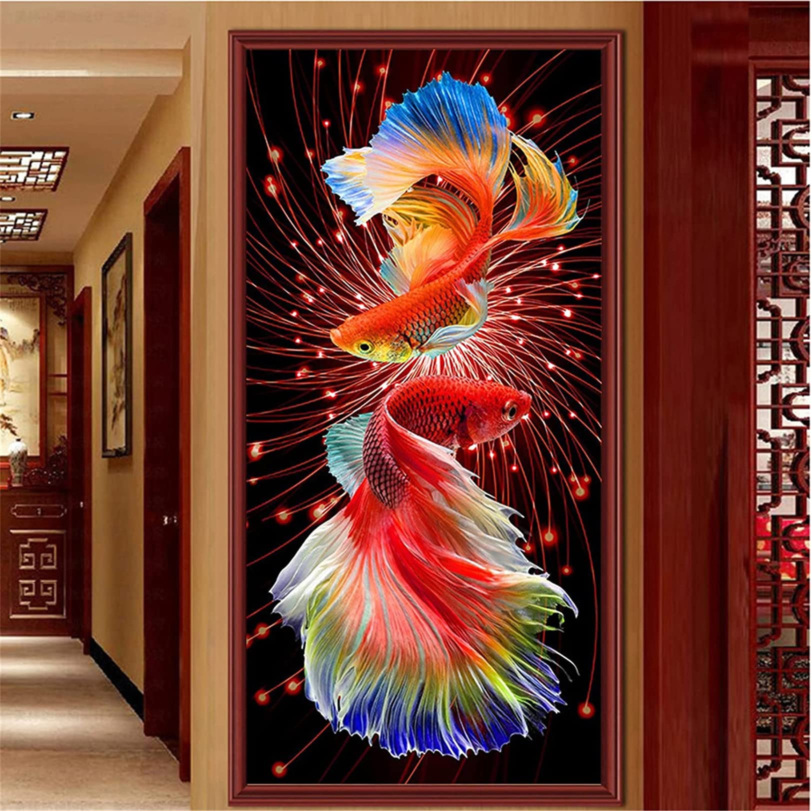 SWECOMZE 5D Diamond Painting Set Goldfisch Diamant Painting Diamant Malerei Wohnzimmer Schlafzimmer Büro Wand Und Eingang Dekoration (60x110cm)