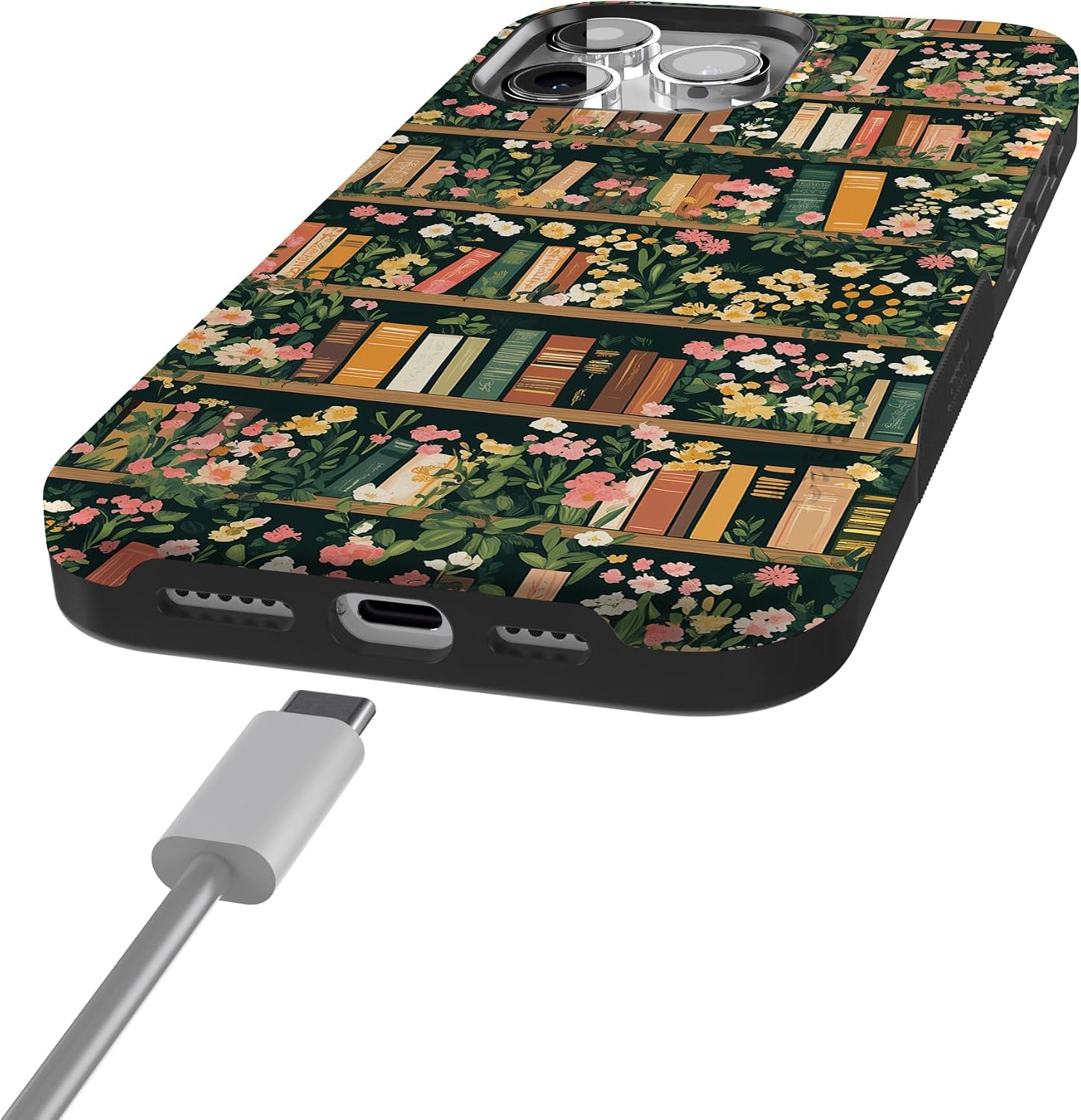 Casely iPhone 15 Pro Max Case | Book Nook | Floral Library | Bold Protective Design | Compatible with MagSafe