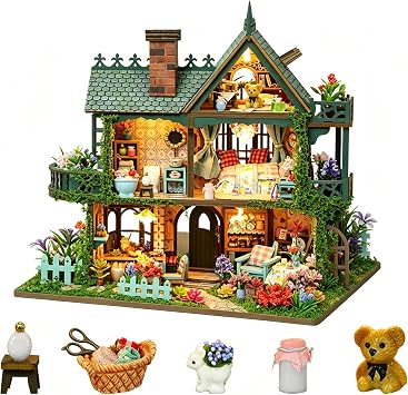 Dollhouse Kit, DIY Miniature House Kit w/LED for Adults | Miniature Kit, Tiny House Kit, Detailed Botanical DIY Building Set, Great Birthday Christmas & Holiday Gift for Hobbyists
