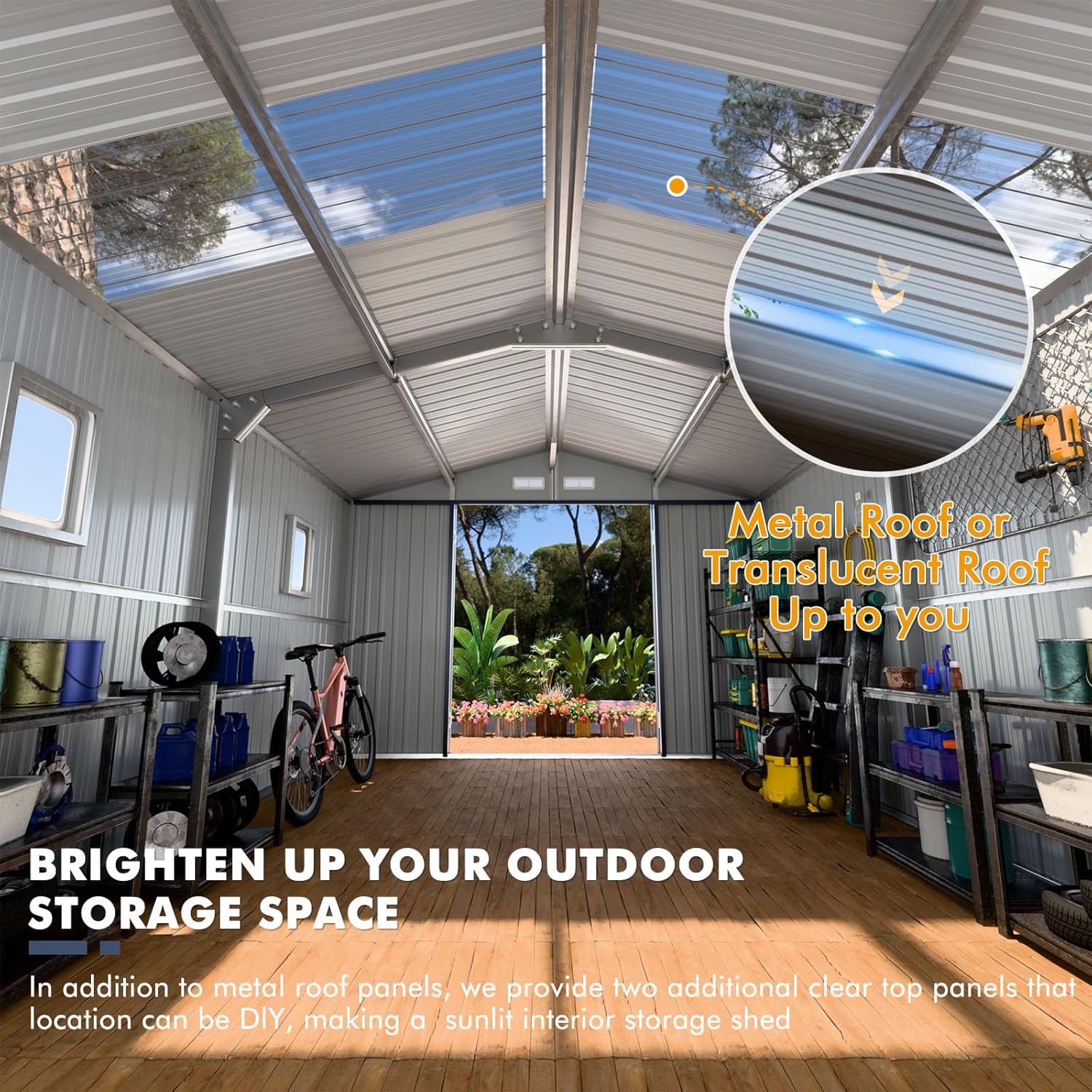 10x12 FT Outdoor Storage Shed | Super-Reinforced Steel Shed | Skylight Roof & Windows | 15-Year Anti-Rust | Lockable Garden Storage