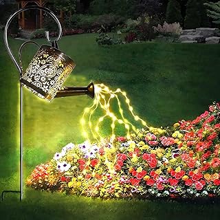 Solar Gießkanne mit Lichterkette Gartendeko für draußen,LED wasserdichte Solar String Lichter, Metall Vintage Märchen Lichter, Solar Laterne für draußen für Rasen Yard Pfad (mit Schäferhaken)