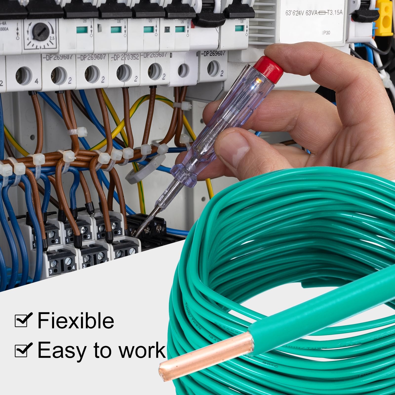 QUARKZMAN 150 Fuß Elektrischer Draht Isoliert Massivkupfer 12AWG Anschlusskabel THHN Draht Wohnbereich Industrie Erdung Elektrisch Bewertet Für 600 Volt UL Gekennzeichnet Grün