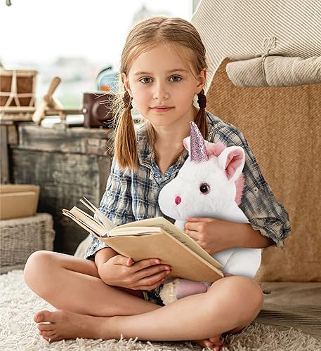 Miniatura 7 de DolliBu Peluche de unicornio blanco – Unicornio suave para abrazar, adorable juguete de peluche de unicornio para jugar, lindo regalo de fantasía