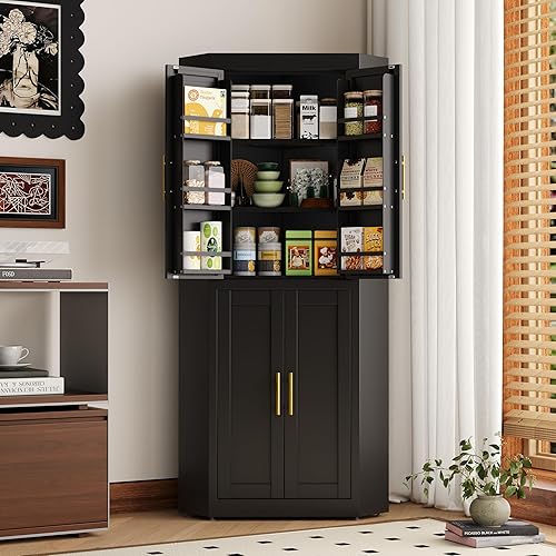 Miniatura 41 de Armario de almacenamiento de metal de 71 pulgadas de alto con 2 puertas y 4 estantes ajustables, armario de despensa de cocina, armario Blanco