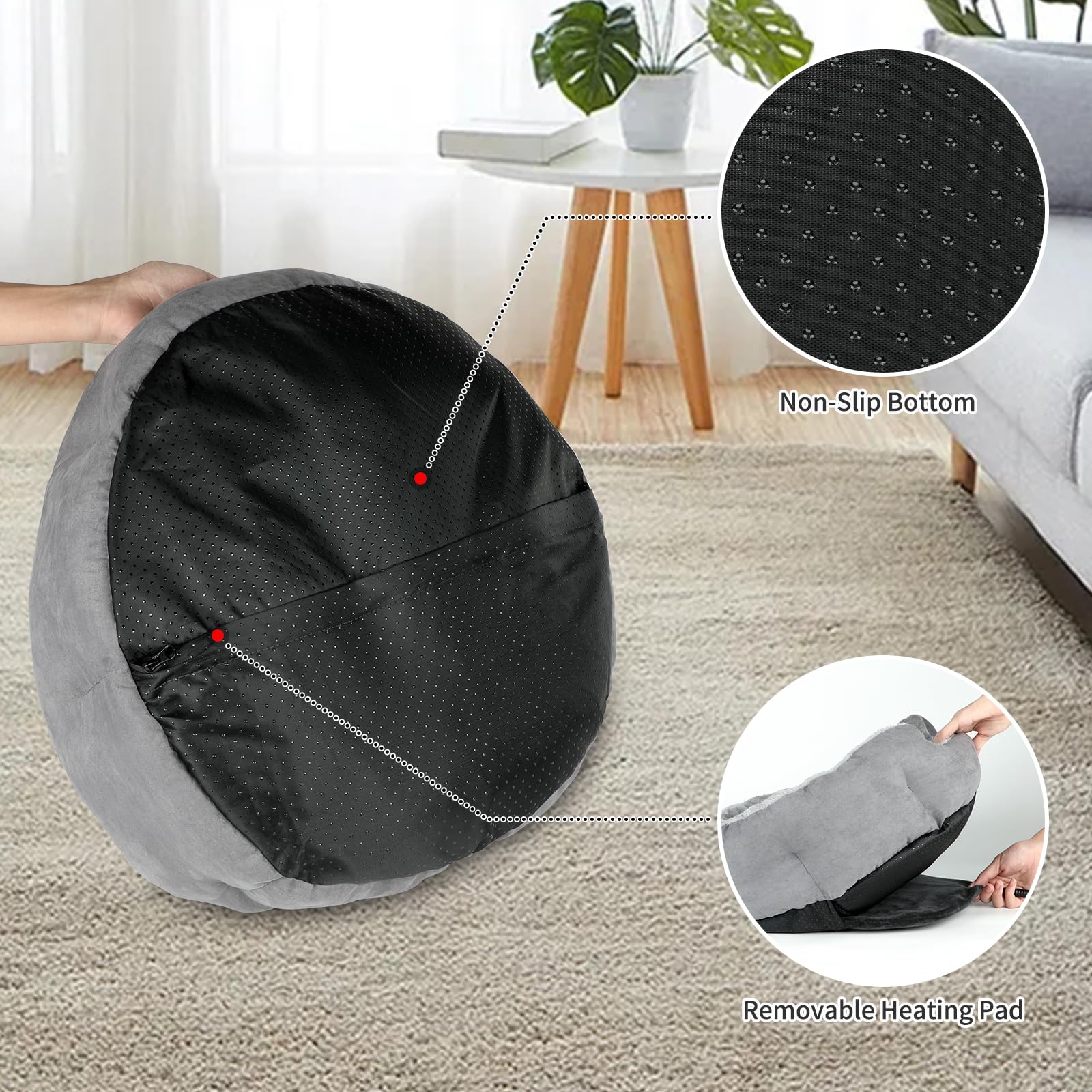 Beheiztes Katzenbett für den Innenbereich, 47 cm, weiches beheiztes Haustierbett für Indoor-Katzen mit Timer und Temperatur einstellbar, wärmendes Katzenbett, Heizkissen für Indoor-Katzen,
