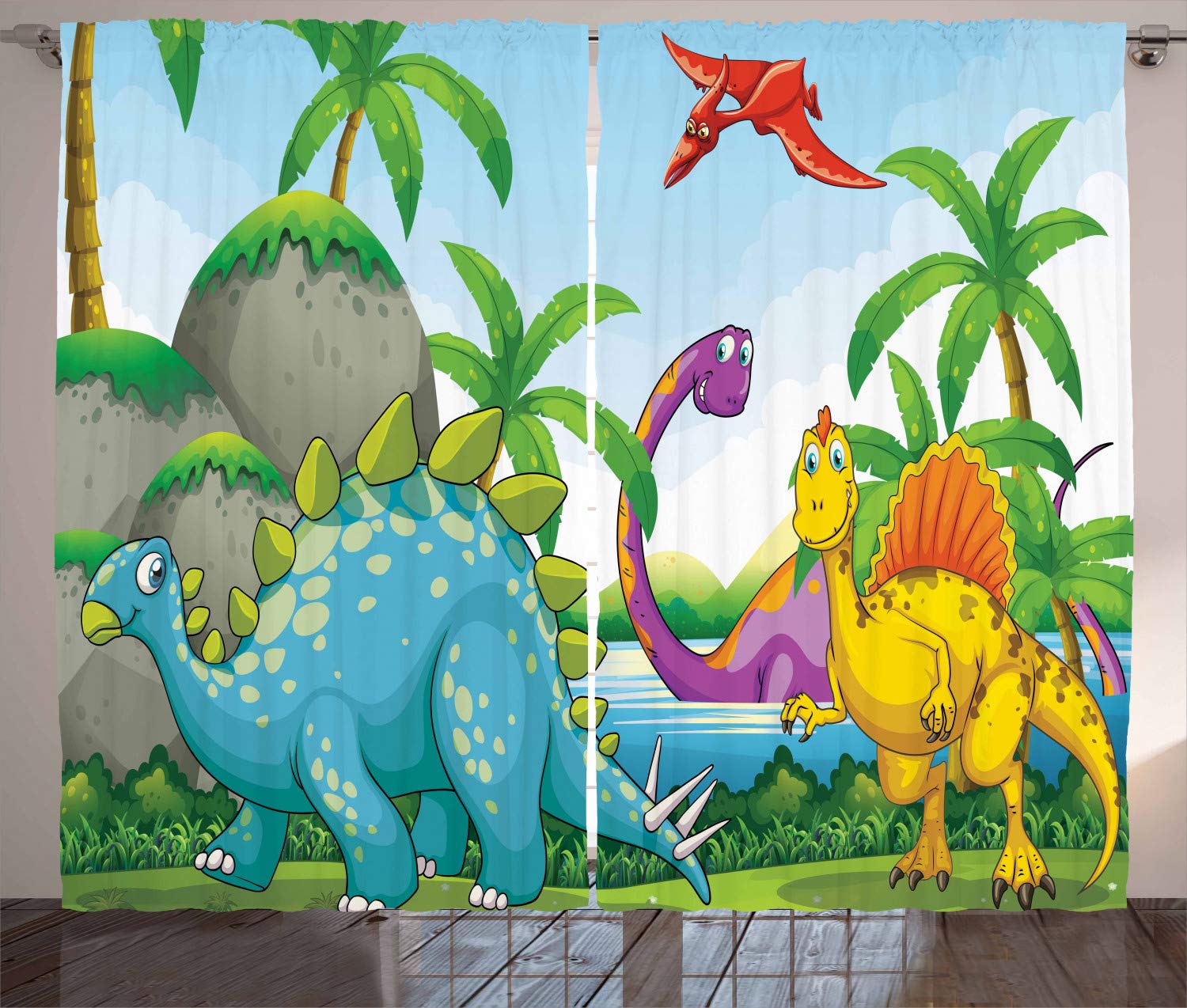 Tende A Pannello Dinosauro Jurassic - Set 2 Pezzi 150x245 Cm, Microfibra, Per Camera Bambini - Foto 12