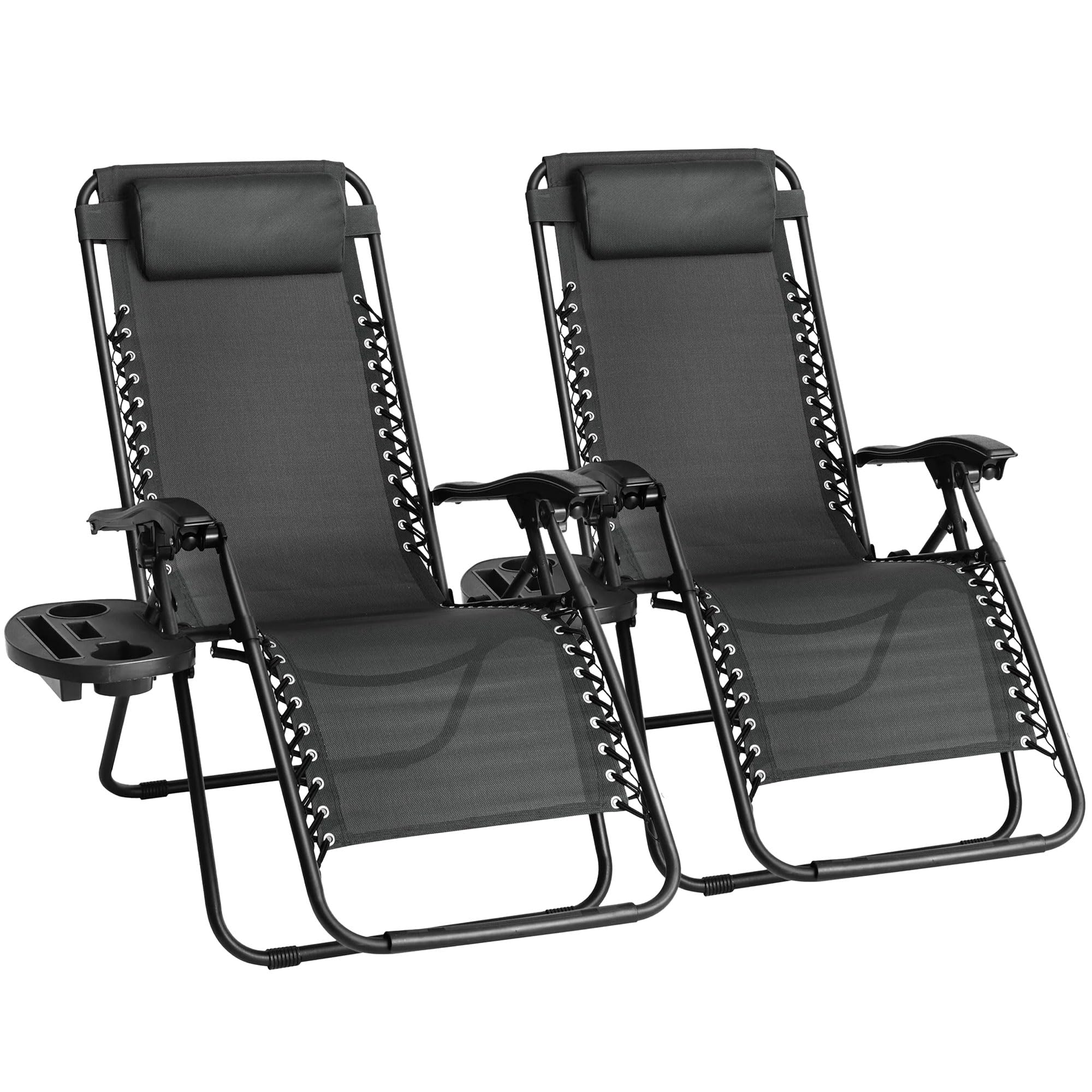 SG Traders Zero Gravity Chair - Reclining Outdoor Sun Lounger, Relaxer Chair for Patio Decking Gardens Camping, Folding Chairs with Cup Holder and Adjustable Headrest Sunlounger (Pack 2 - Black) — image 1