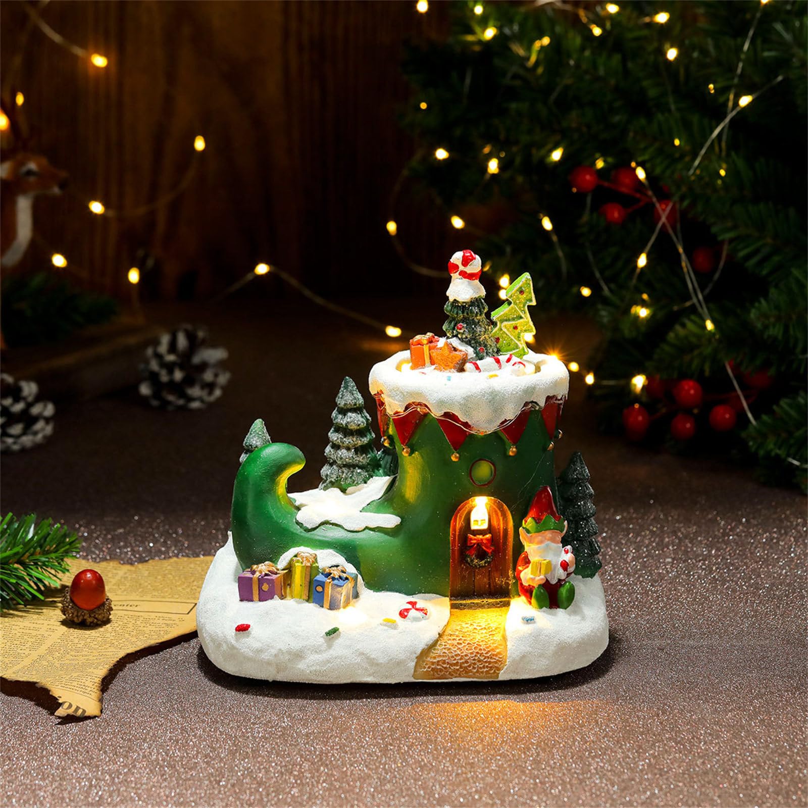 Figura decorativa giratoria de resina para decoración de escritorio con luz LED