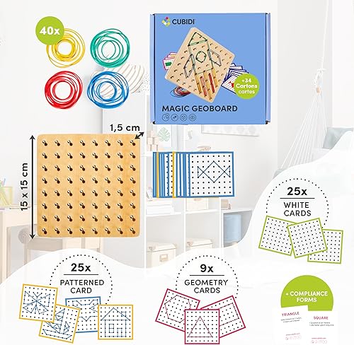 Miniatura 3 de CUBIDI Geoboards de madera con bandas de goma  Juguetes Montessori para niños de más de 4 años  Tablas geográficas para el aula  Juguetes STEM