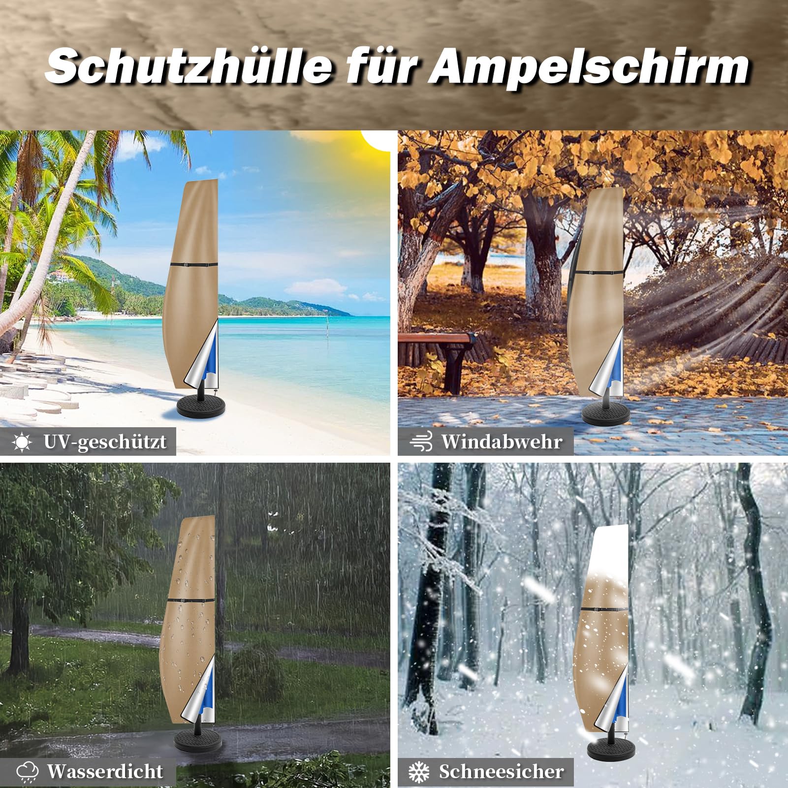 Housse De Protection Parasol Déporté 190x30/50cm Kaki - Imperméable Anti-UV Coupe-Vent
