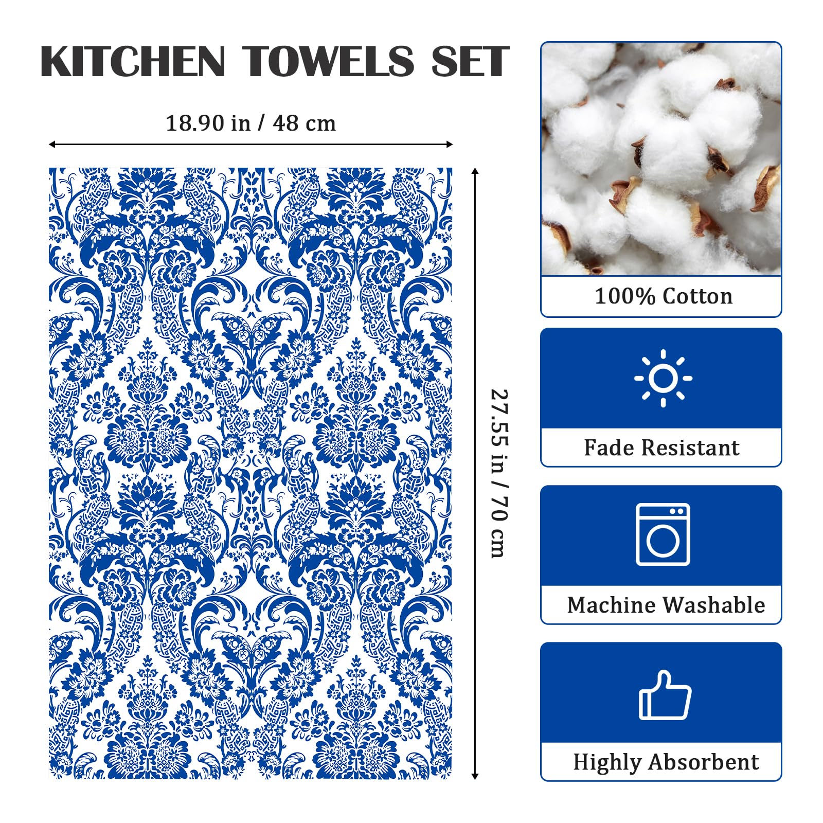 4 Torchons De Cuisine 100% Coton 48x70cm - Motif Champignon - Très Absorbants, Accroche Inclus