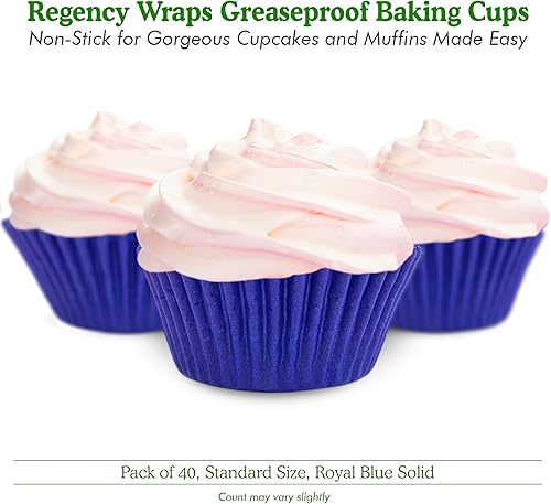Vista 160 de Regency Wraps Vasos para hornear de grado profesional a prueba de grasa, paquete de 40 unidades, revestimientos estándar, lunares azul cobalto