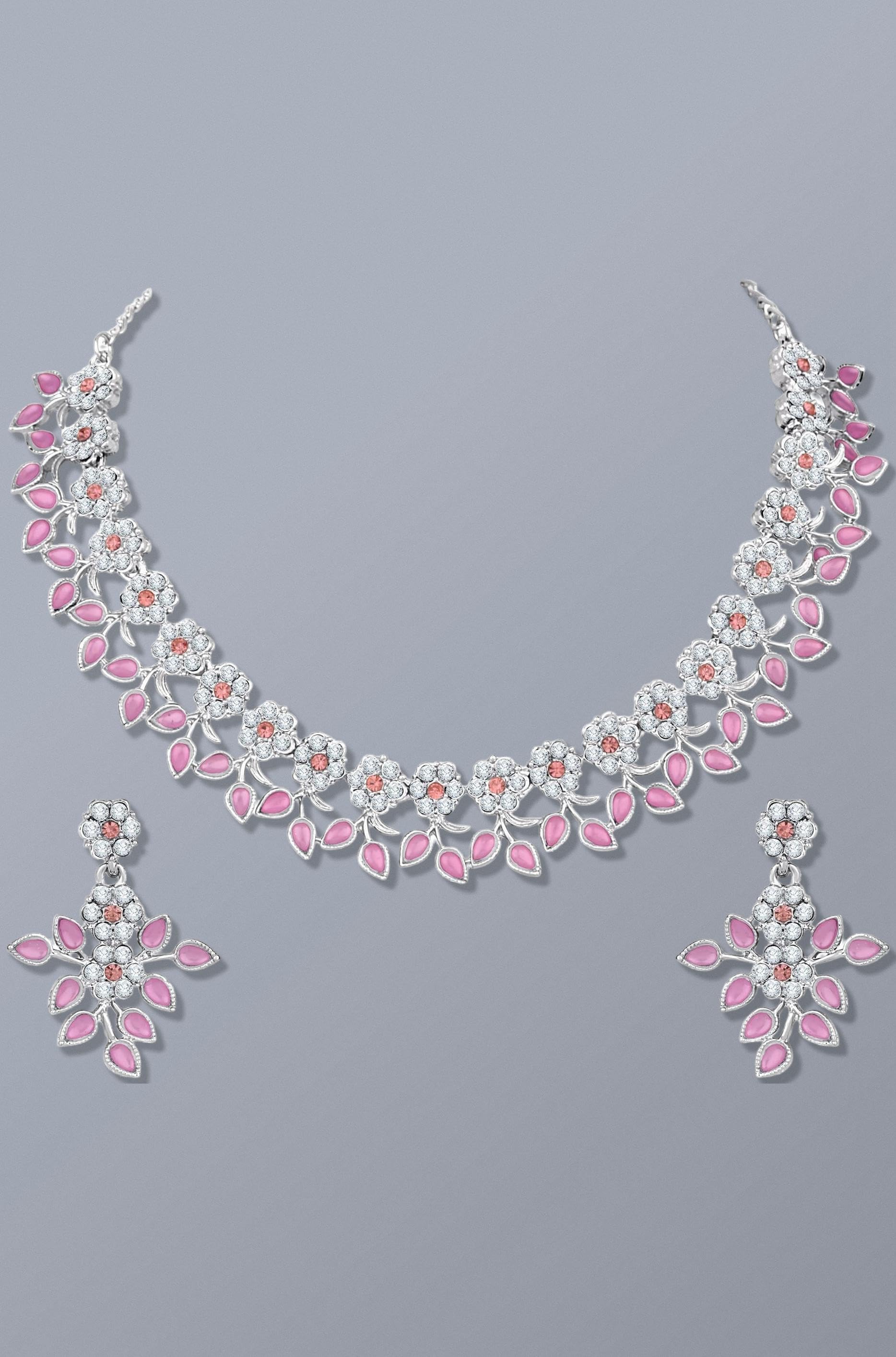 Crystal AD Diamond Necklace with Earrings for Women and Girls | Jewellery Set Suits Best for Party, Wedding and Any Occasions
