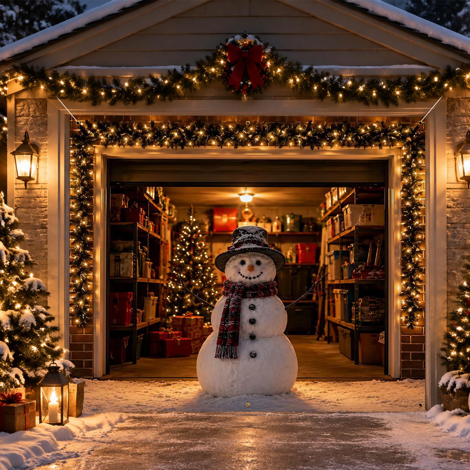Snowman Garage Door Banner 7 x 8 ft for Outdoor Christmas Decor