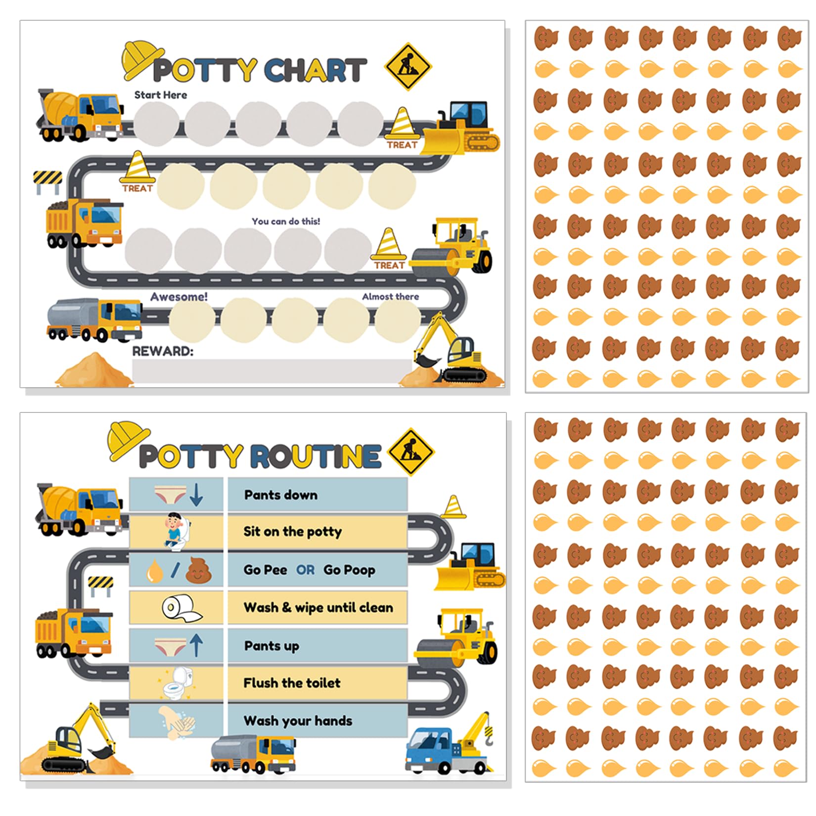 15 Pcs Potty Chart for Toddlers Boys Truck Themed Potty Training Chart for Toddlers Boys Self-Adhesive Poop Stickers