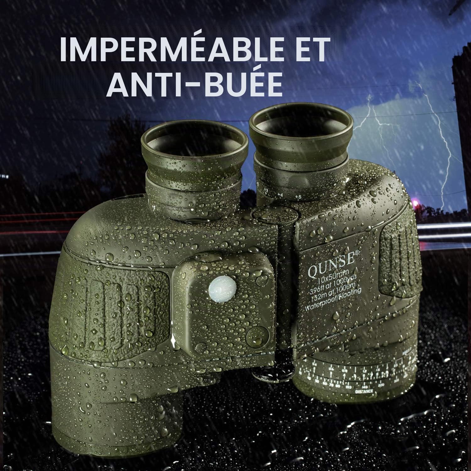 Jumelles 10x50 avec Boussole et Télémètre pour Adultes | Totalement Étanche et Immergeable avec Prisme BAK4 et FMC pour une Vision Claire en Mer, Safari et Randonnée