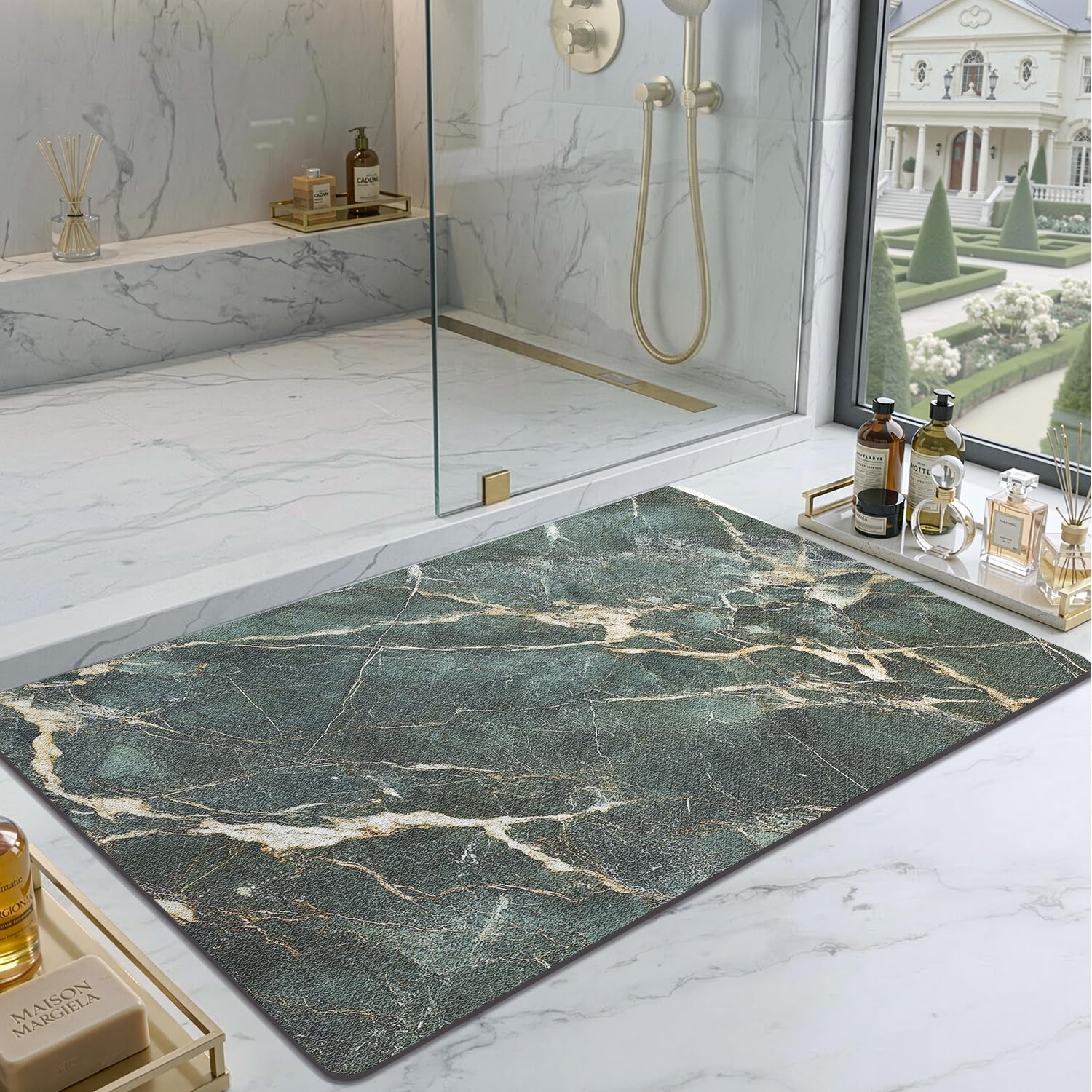 Tapis de douche de luxe aux veines dorées pour sol chic 61x109cm