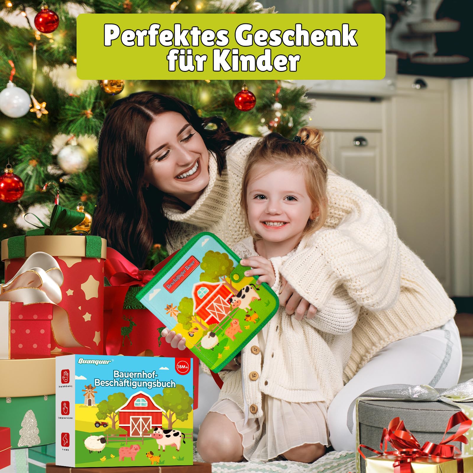 Quanquer Montessori Busy Board Deutsche Spielzeug ab 1 2 3 4 Jahre - Bauernhof Book für Frühe Bildung Auto & Flugzeug Fahrten - Geburtstag Feiertag Ostern Kindertag Geschenke für Kleinkinder