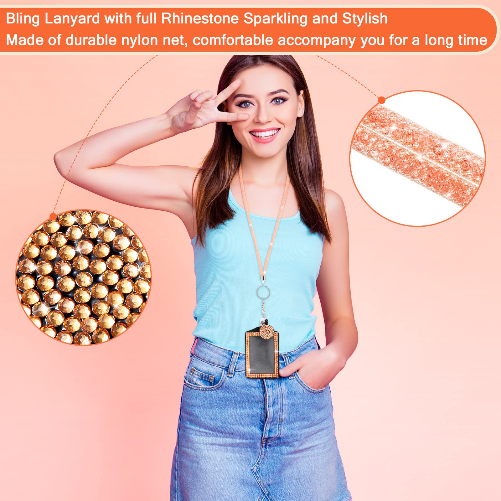 Horizontal Badge Holder 9 In 3 Sets 3 Color Upgraded Rhinestone Lanyard For ID  Badges For Women Cute, Bling Mom Lanyards For ID Badges Teacher ID Card Holder  Crystal Retractable Badge Reel, image size:1600x1600