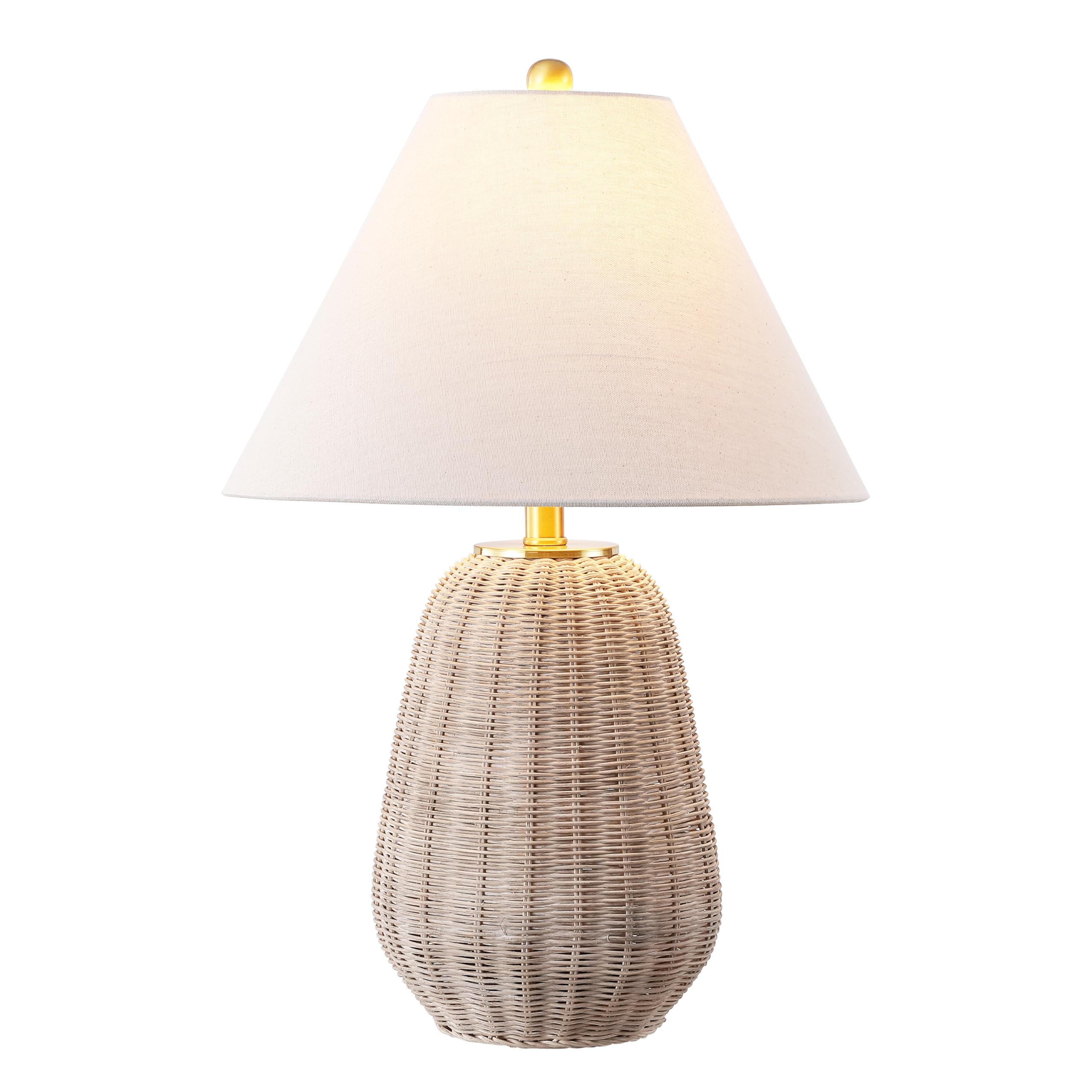 SAFAVIEH Lighting Collection Isaura Light Grey Rattan 25 Inch Table Lamp with Shade and Bulb Included Coastal Accent