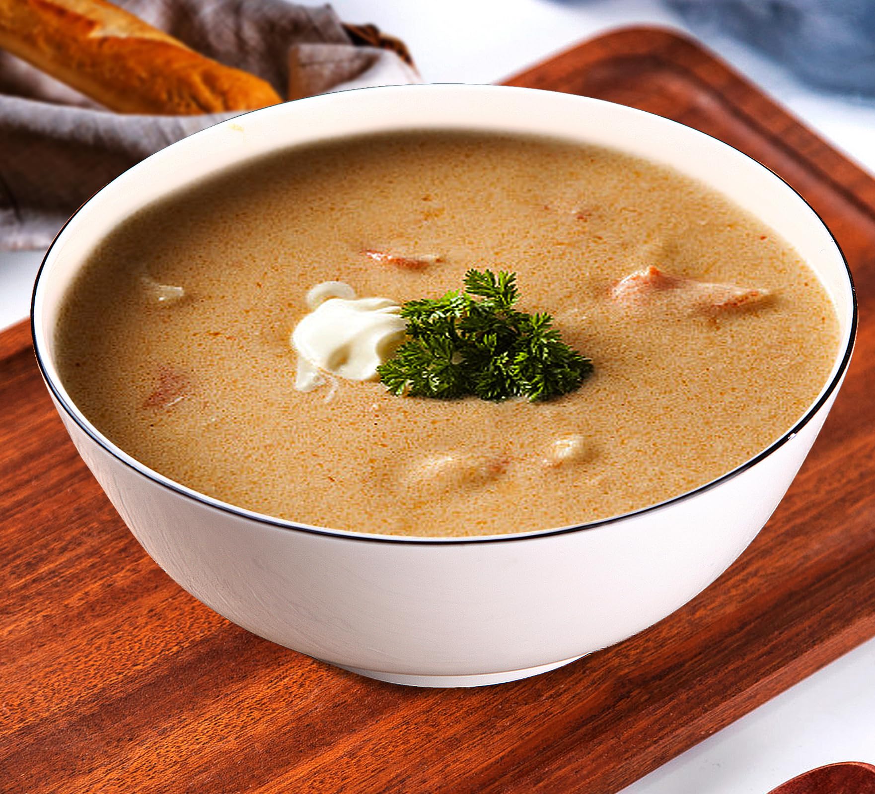 AnBnCn Large Salad Bowl Set of 3-75 oz White Ceramic Bowls, Microwave & Freezer Safe - Deep Serving Dishes for Kitchen, Pho, Soup, Pasta, Popcorn