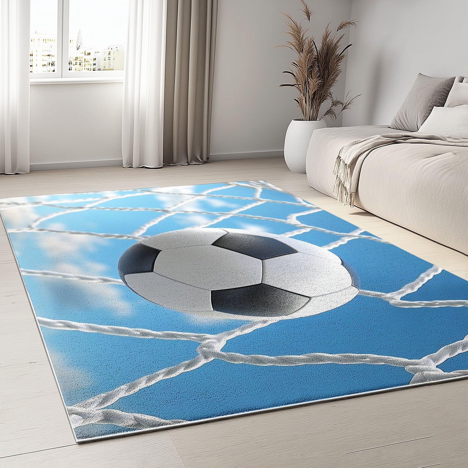 Tapis doux ciel bleu football 80x150 cm toucher moelleux salon