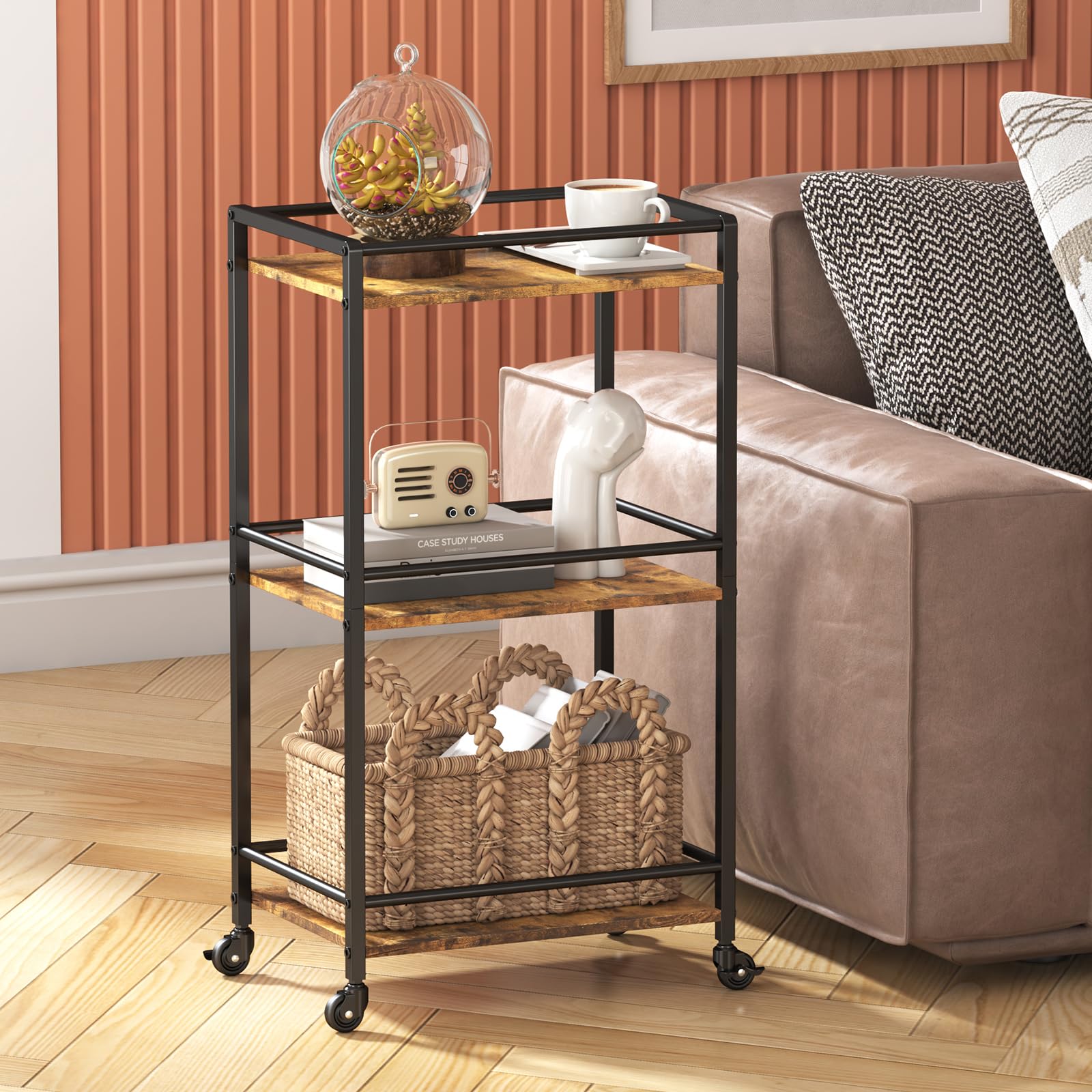 Lifewit Carrello da Cucina a 3 Livelli con Ruote Bloccabili, Carrello Portaoggetti per Cucina, Soggiorno, Uso Esterno, 43,2 x 30 x 81,5 cm, Nero