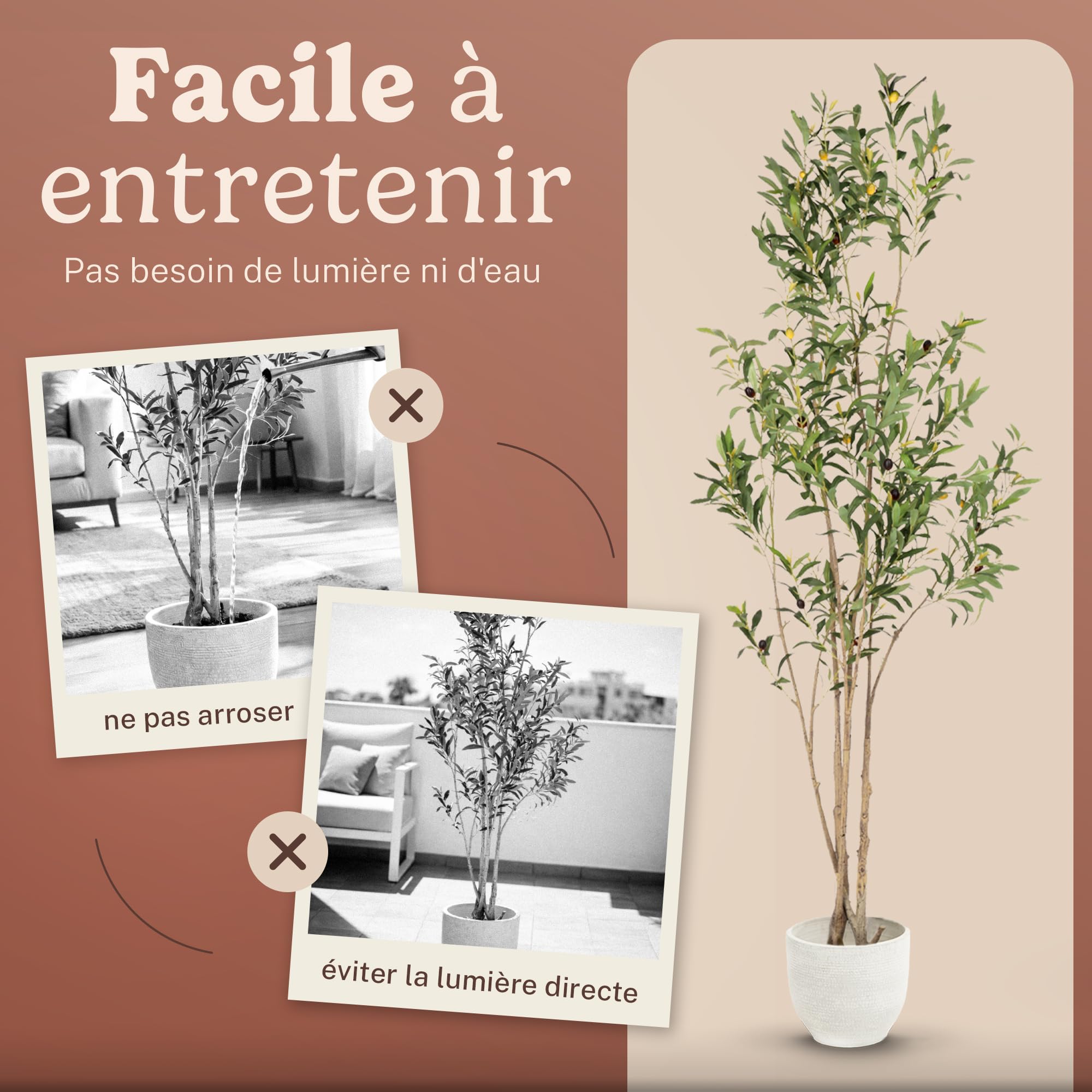 Olivier Artificiel 150 cm Plante Artificielle décorative avec Pot Inclus Style méditerranéen Moderne
