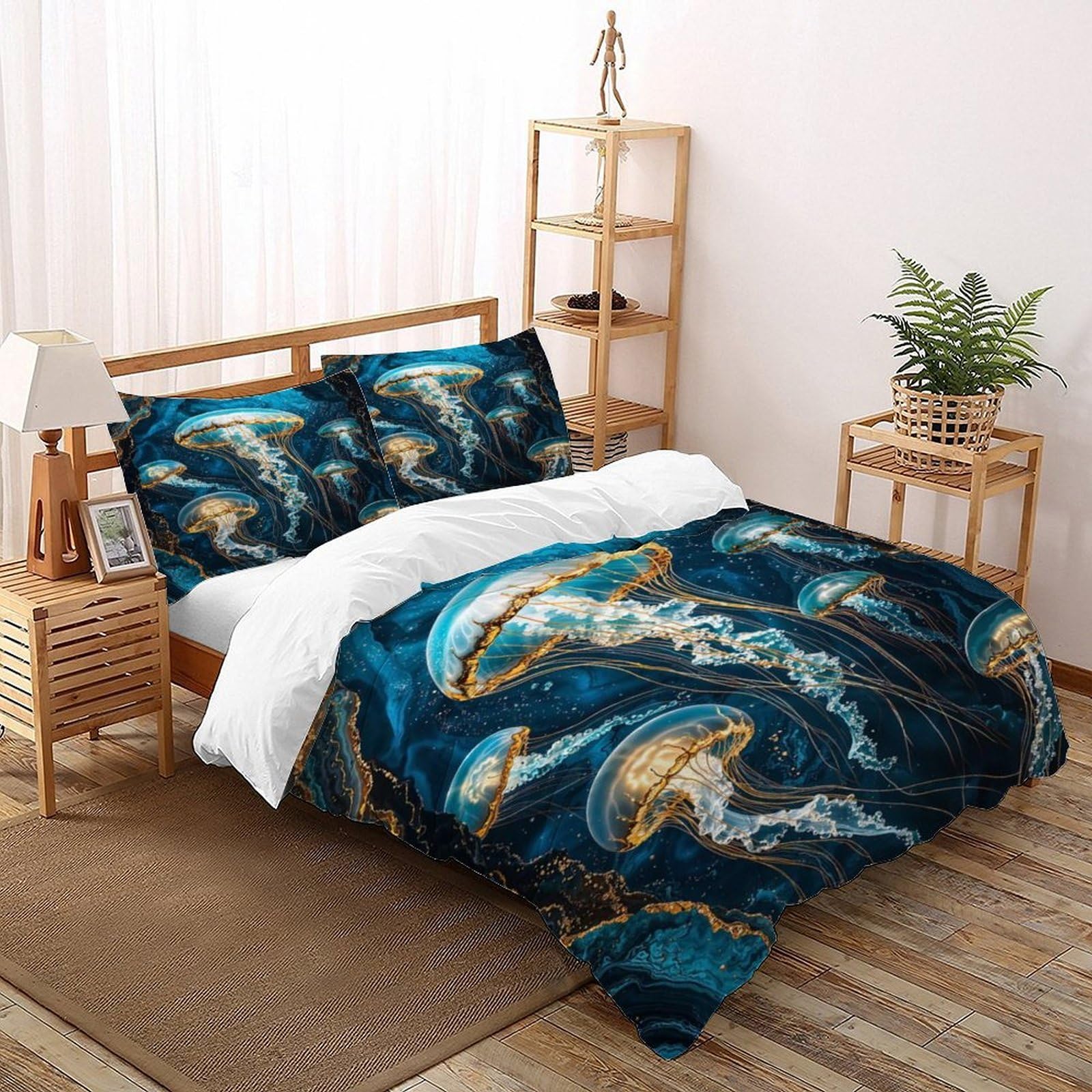 Housse de couette méduse bleue 3 pièces en microfibre pour lit Super King size 260x220 cm