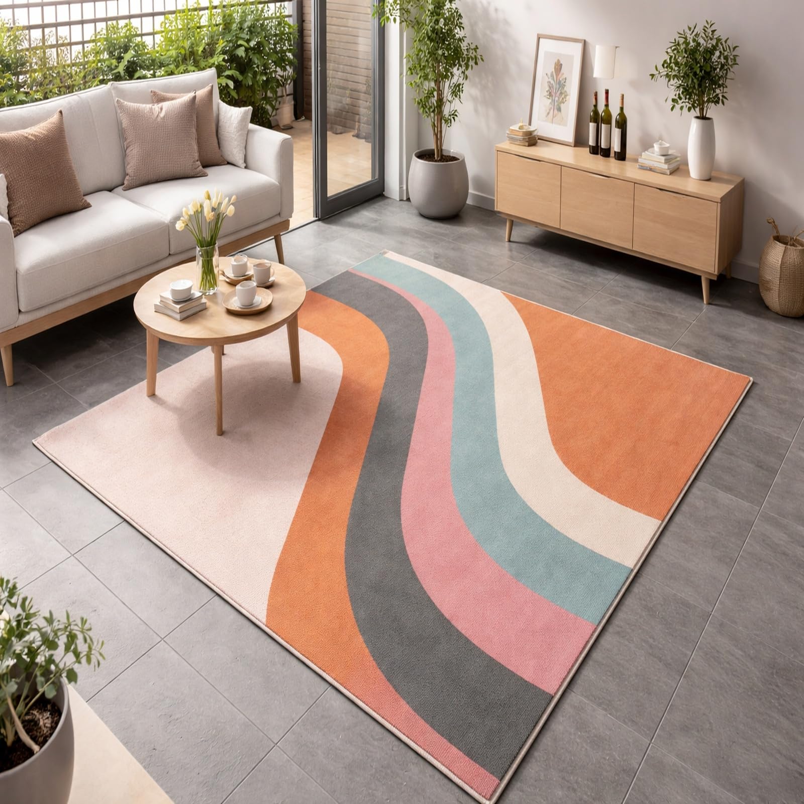 Alfombra moderna abstracta rosa Rururug 100 x 160 cm para sala de estar y dormitorio interior