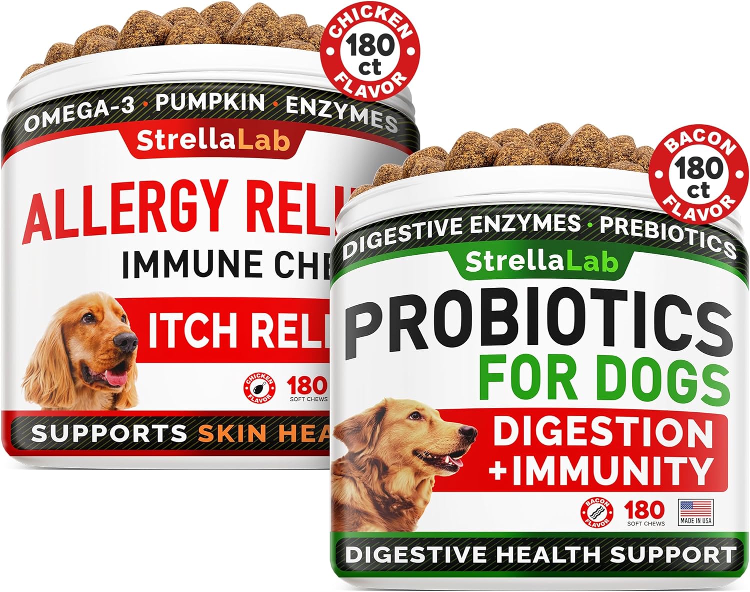 Allergy Relief + Probiotics Dogs Bundle Itchy Skin Treatment + Digestive Enzymes