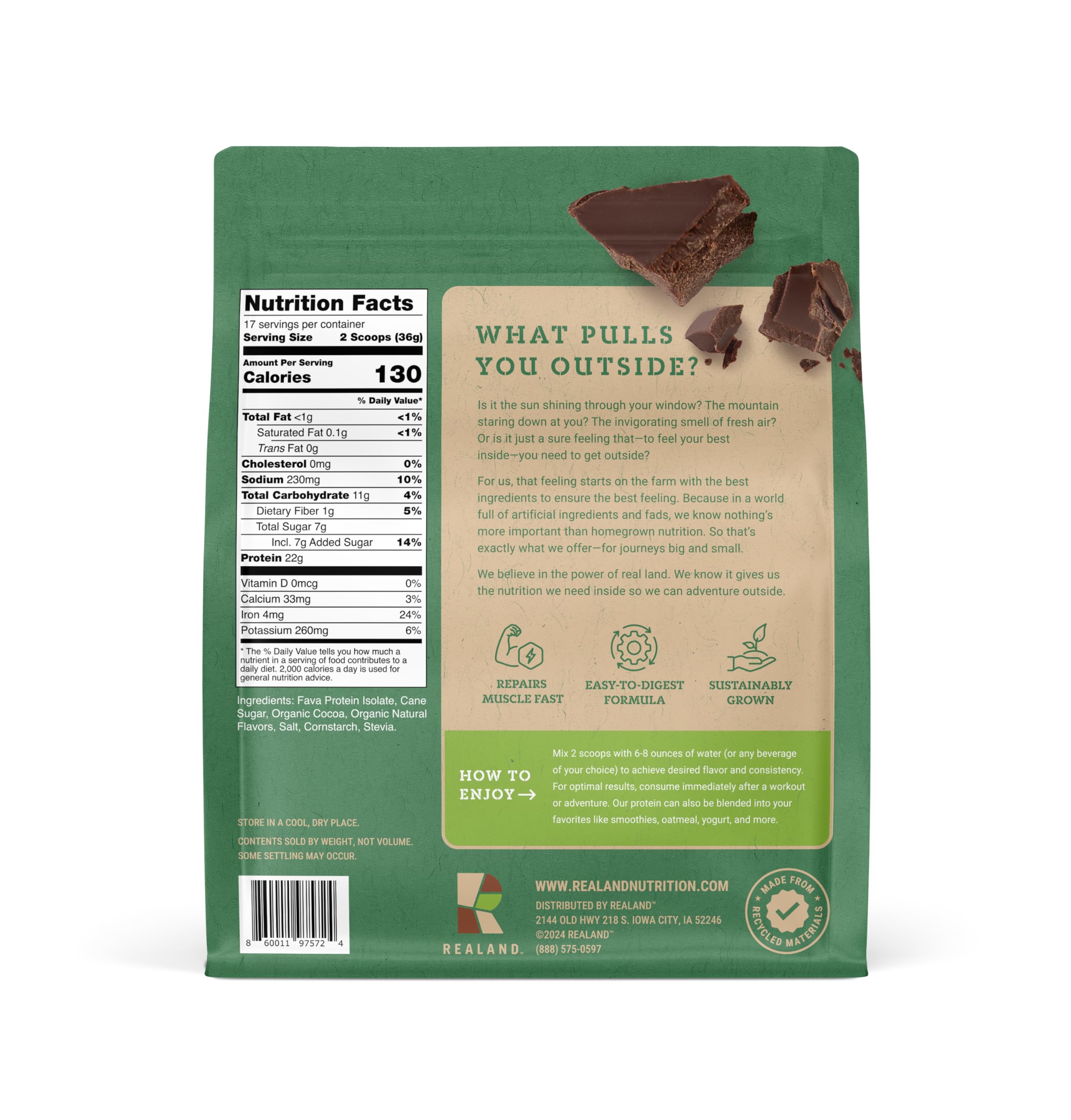 Chocolate Vegan Plant Protein Isolate - Fava Bean Protein Powder for Recovery - 22g of Protein - 17 Servings — Amazon image 7