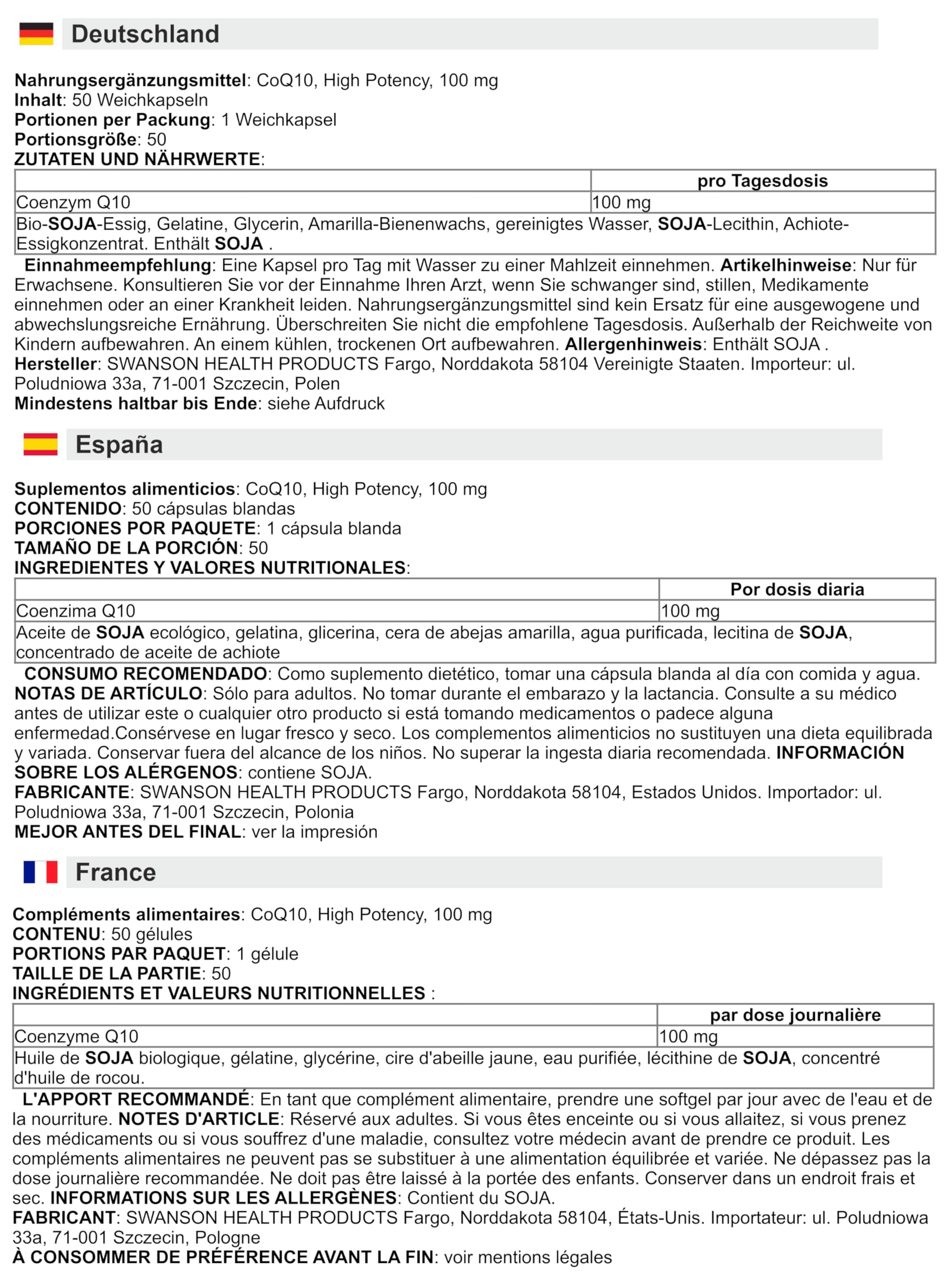 Swanson - CoQ10 - Coenzym Q10 | Soutien énergétique et cardiaque avec antioxydants - 100 mg, 50 capsules