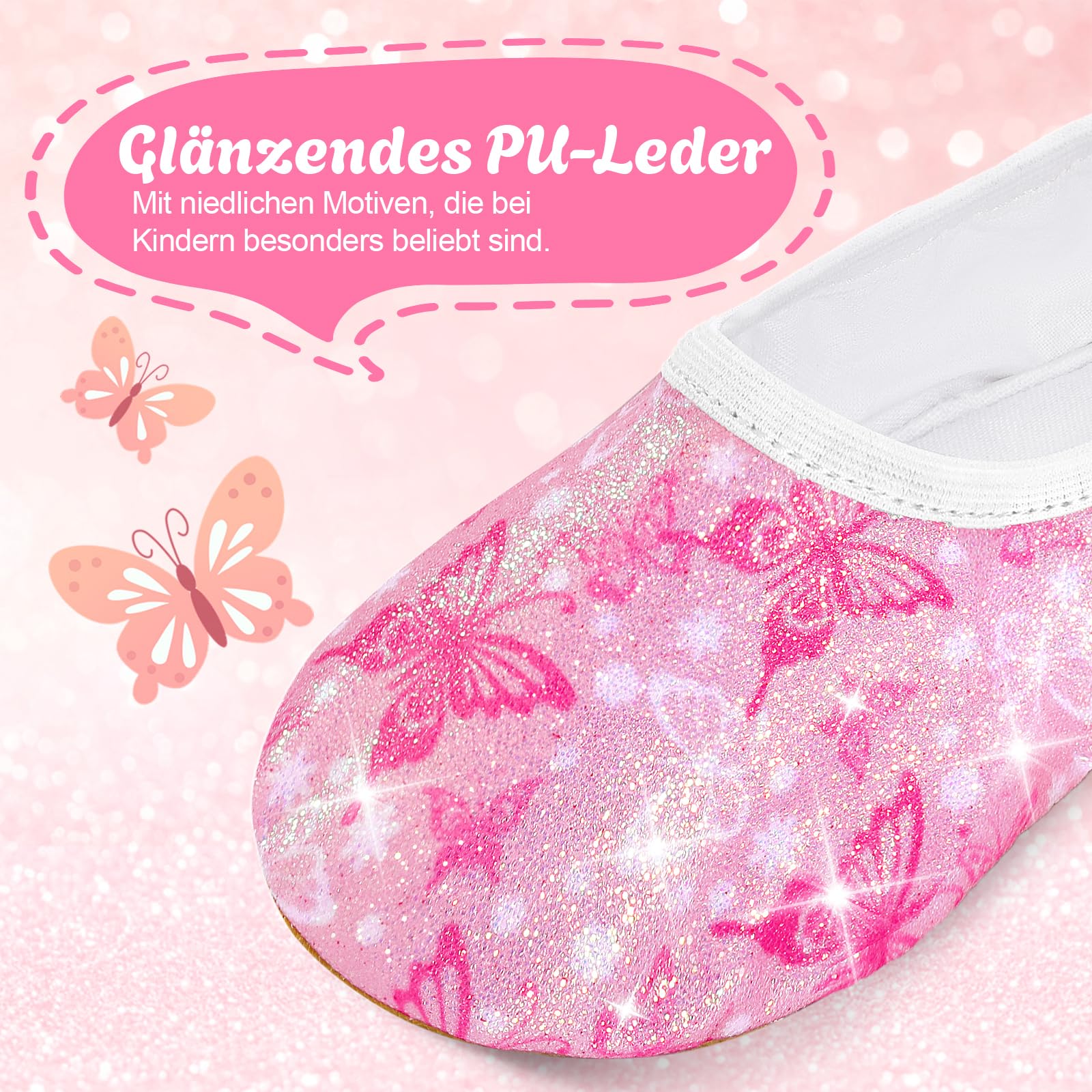 Chaussons de gymnastique pour fille - Paillettes - Doublure en coton - Semelle Oxford
