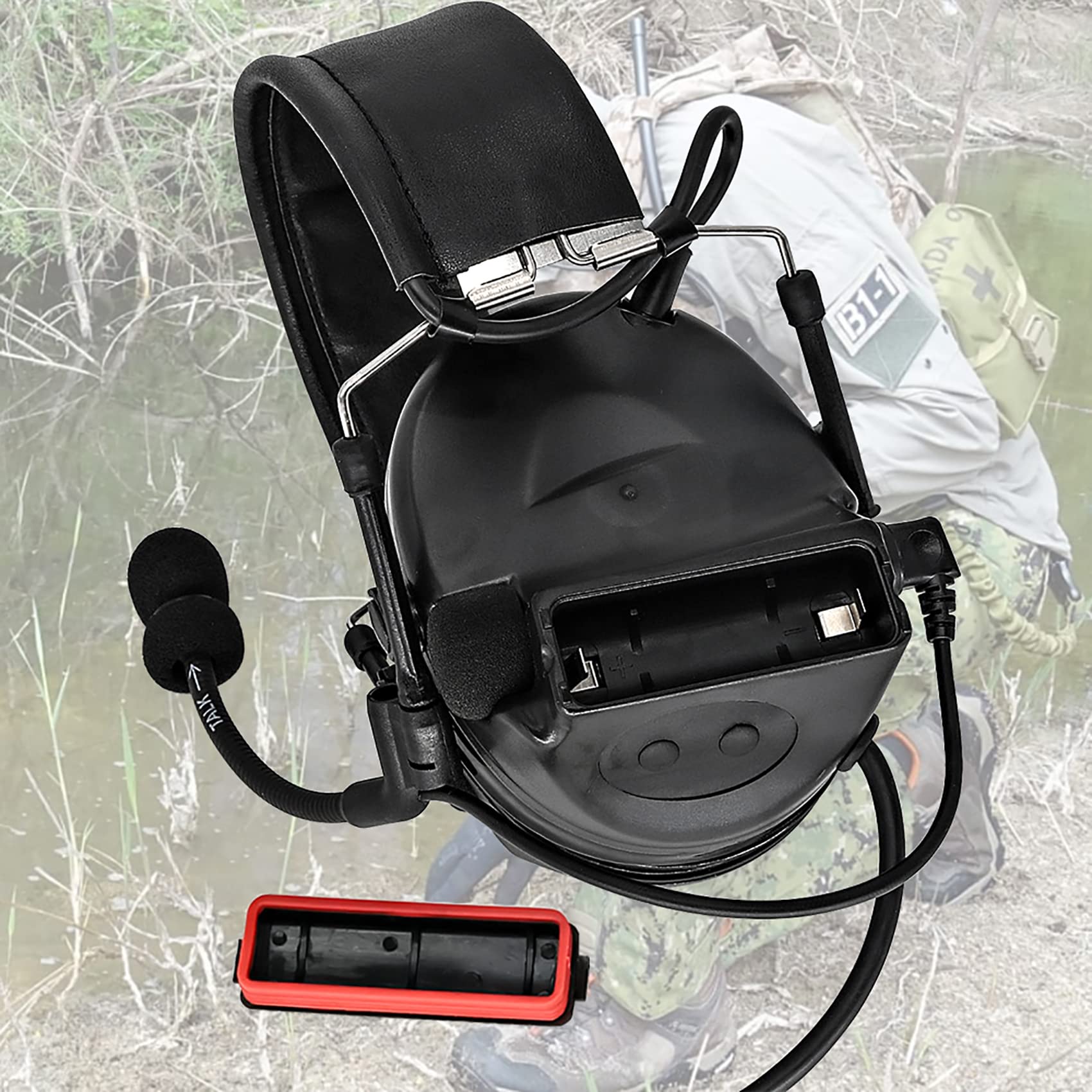 Tactical Headset with Gel Ear Pads Sound Pickup Hearing Defender with PTT 2 PIN for Airsoft Sports
