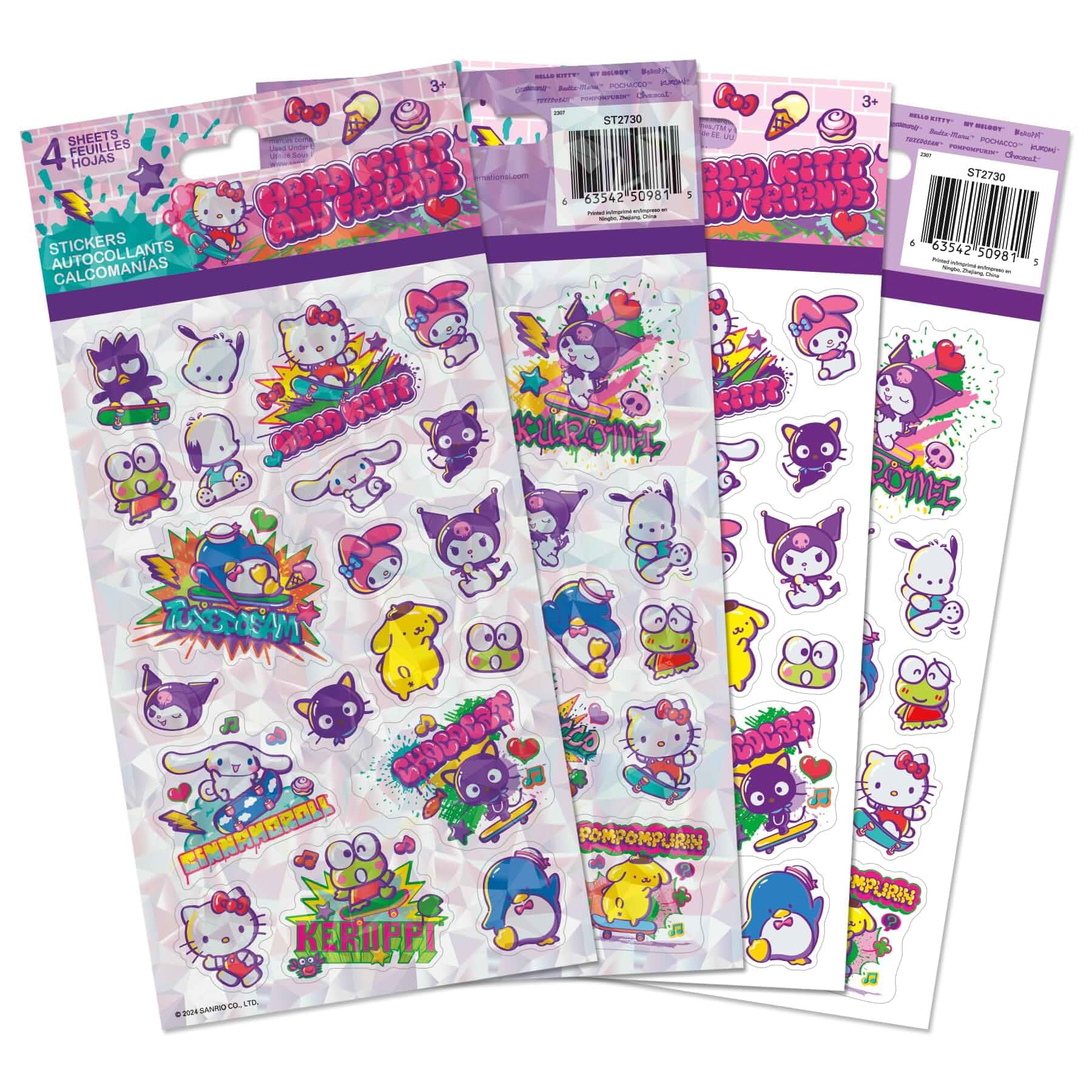 Sanrio - Hello Kitty and Friends - Tokyo Skate Standard Stickers - 4 Sheet Cartoon