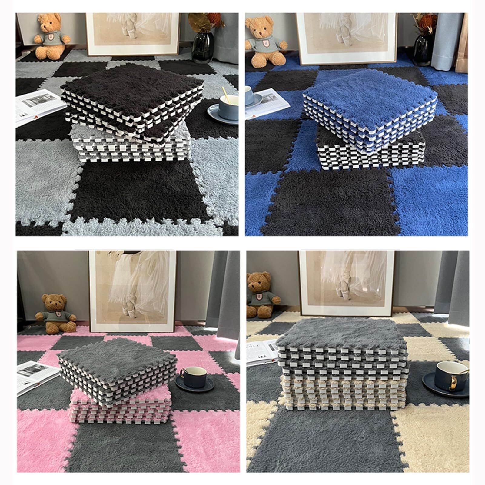 Piastrelle per tappeti in Schiuma ad Incastro da 30 Pezzi - Tappetini Puzzle Morbidi e Morbidi con Bordi per tappeti Fai da Te, Sale Giochi per Bambini, Pavimenti per Pal,#1-30x30x1cm