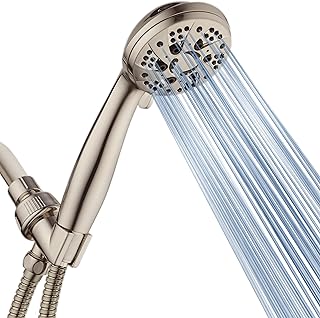 High Pressure 6-Setting Full Brushed Nickel Handheld Shower Head with St...