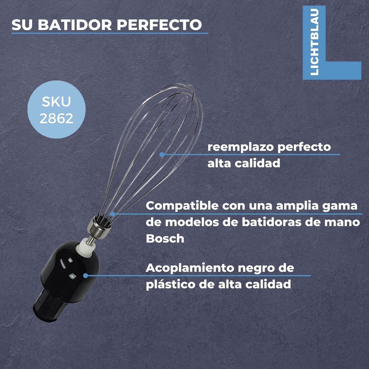 Lichtblau batidor de varillas 2862 con arrastre para accionamiento 657378 licuadora de mano Bosch 12019198 I Recambio batidora varillas apto para p.ej MS6B MS6C MSM6S I Accesorio robot de cocina Bosch