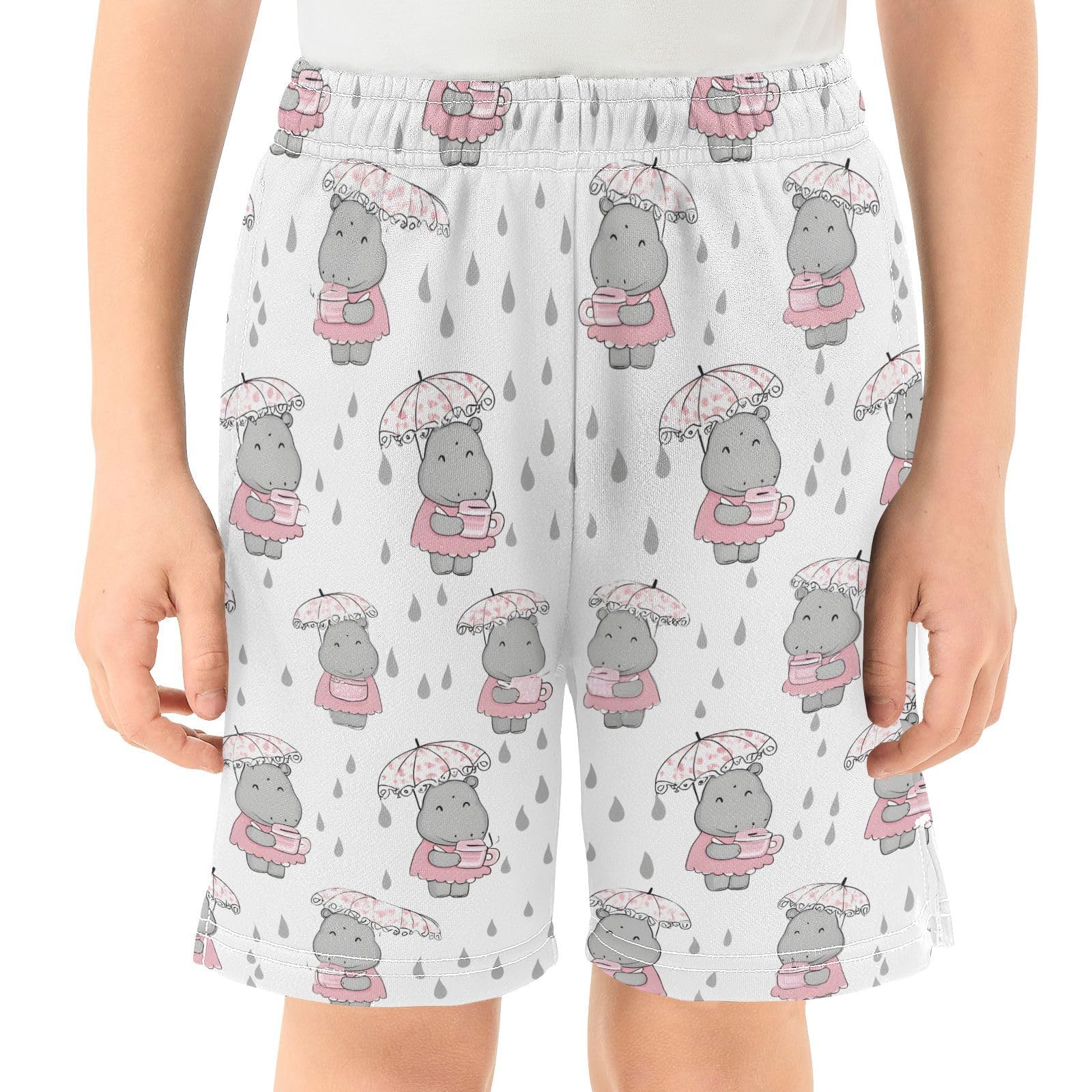 panksolu Lovely Cartoon Hippopotamus Boys' Shorts Summer Cotton Adjust Pocket Boys Shorts Size 8 Years Multicolor