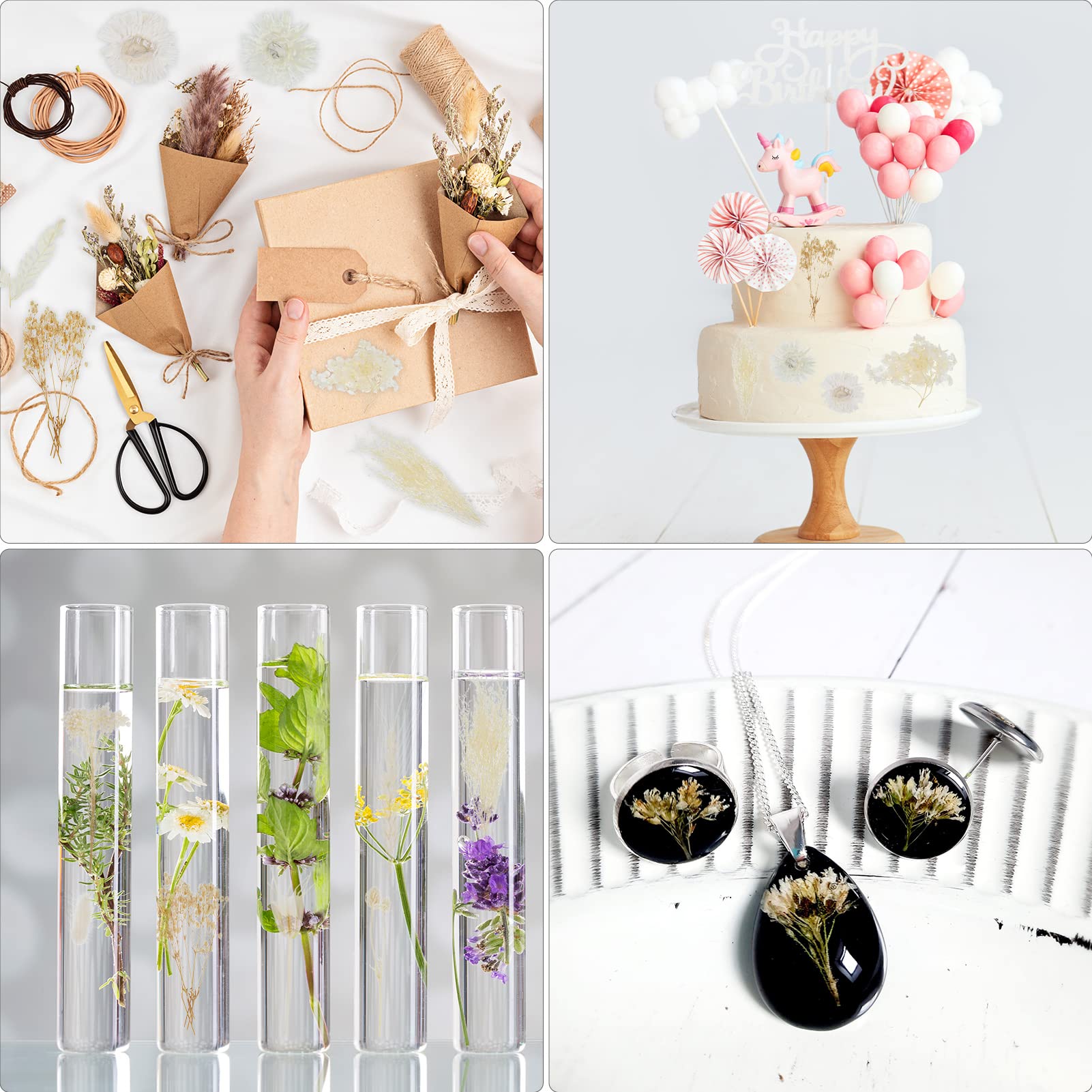 ALTcompluser Trockenblumen Set für Kunst DIY, Harz, Scrapbooking, Handwerk und Karten Machen - Klein, Weiß