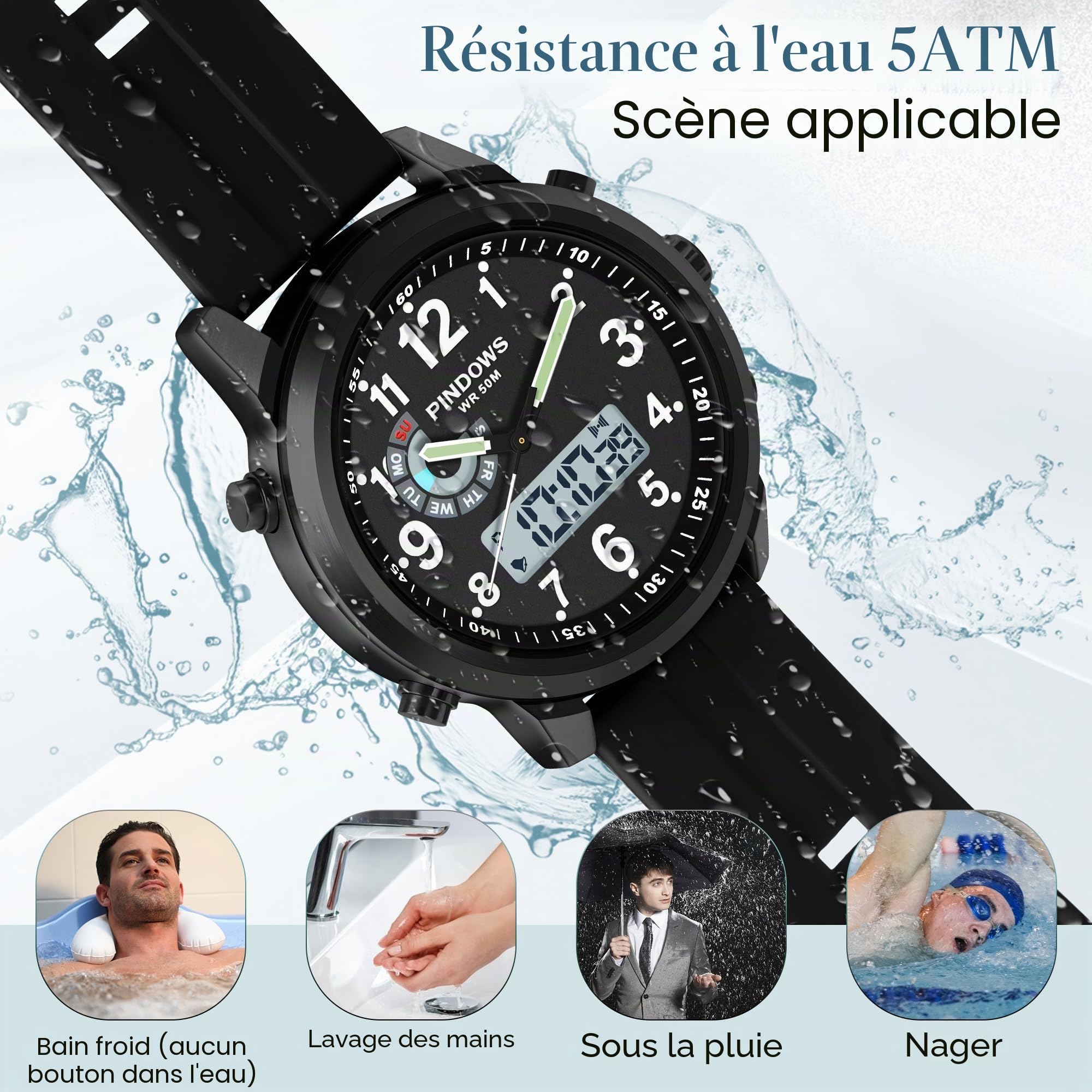 PINIDOUS Montres pour Hommes Montres Numérique Sport Outdoor Montres Militaire Multifonctionnelle Montre Quartz Analogique étanche Acier Inoxydable Mode Classique Montre-Bracelet