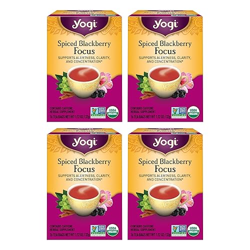 Miniatura 7 de Yogi Té especiado Blackberry Focus Tea  16 bolsas de té por paquete (6 paquetes)  Té orgánico de mora para concentración con cafeína  Incluye hoja