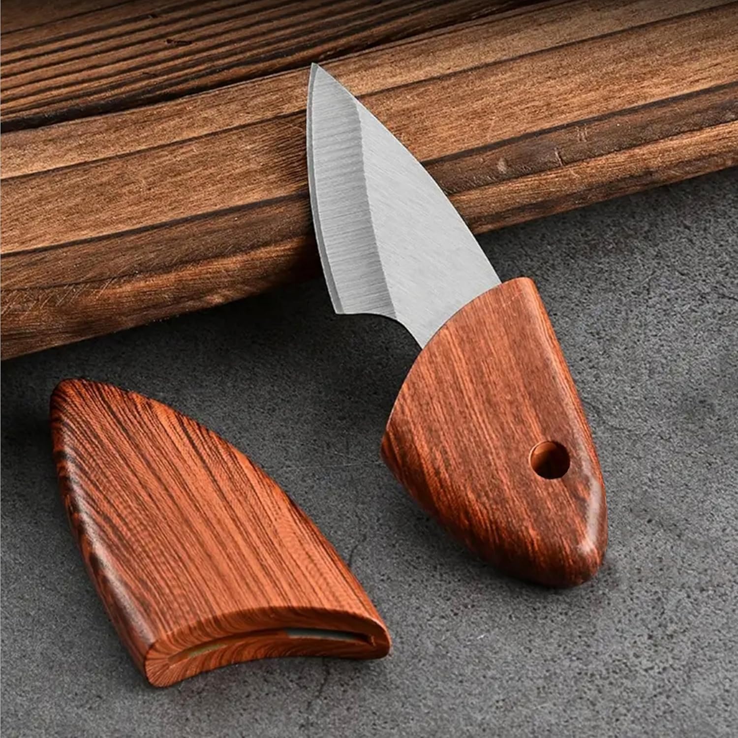 Mini Leaf Shape Handmade Stainless Steel Pocket Knife with Sheath, Wooden Handle, Portable Outdoor Fish Cutter, Small Vegetable Knife, Full Tang Blade, Compact EDC Tool for Camping, Kitchen Prep, Bushcraft