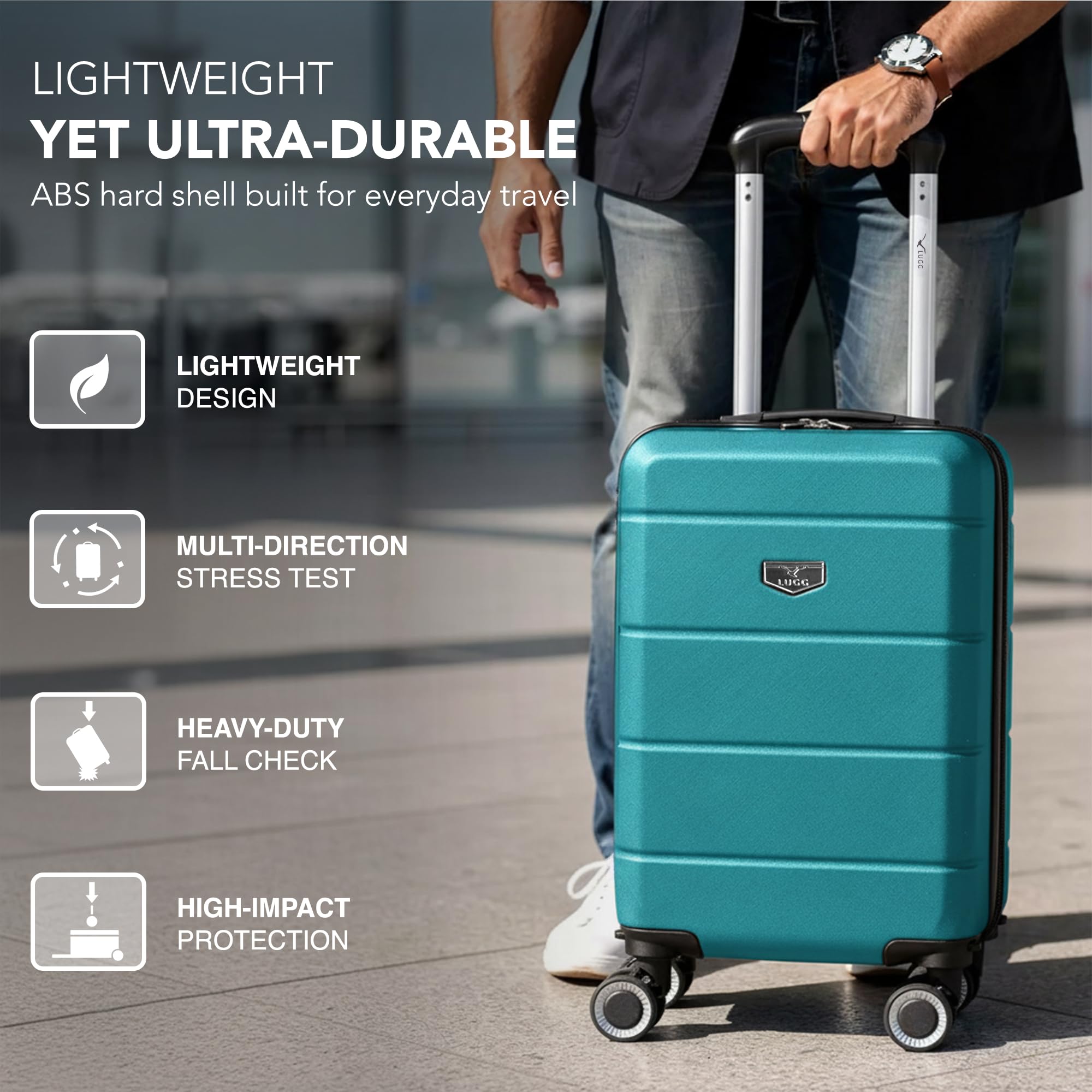 LUGG - Jetset 40cm Suitcase - 40x30x20cm- Ryanair Compatible - Underseat Size - Hard Shell ABS - Spinner & Removable Wheels - Lightweight Travel Luggage- Cream/Brown — view 269