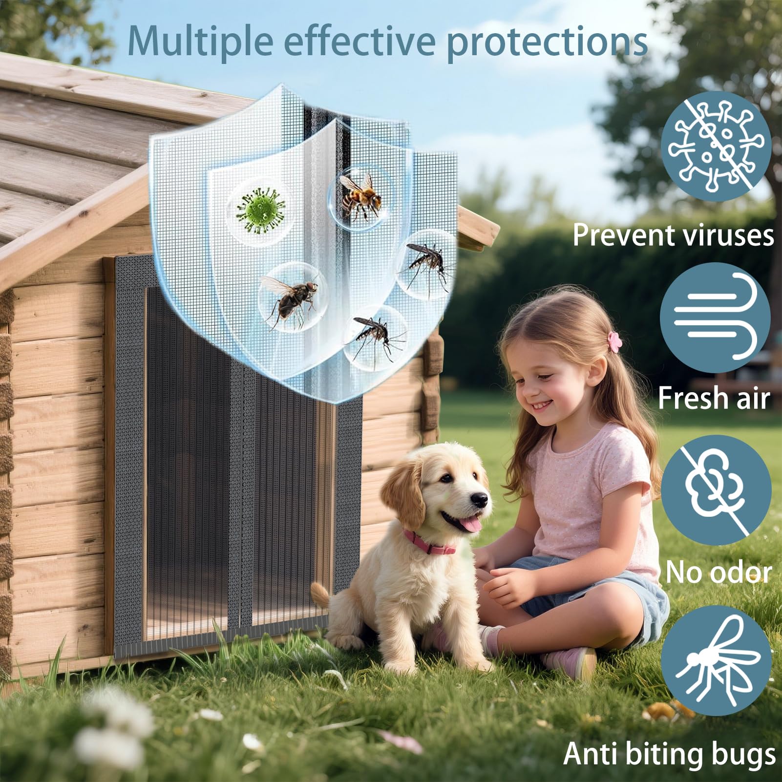 Copertura per cuccia per cani a prova di zanzare con schermo magnetico, tenda in rete resistente, ventilata e lavabile, zanzariera per cucce per cani (60 x 43 cm)